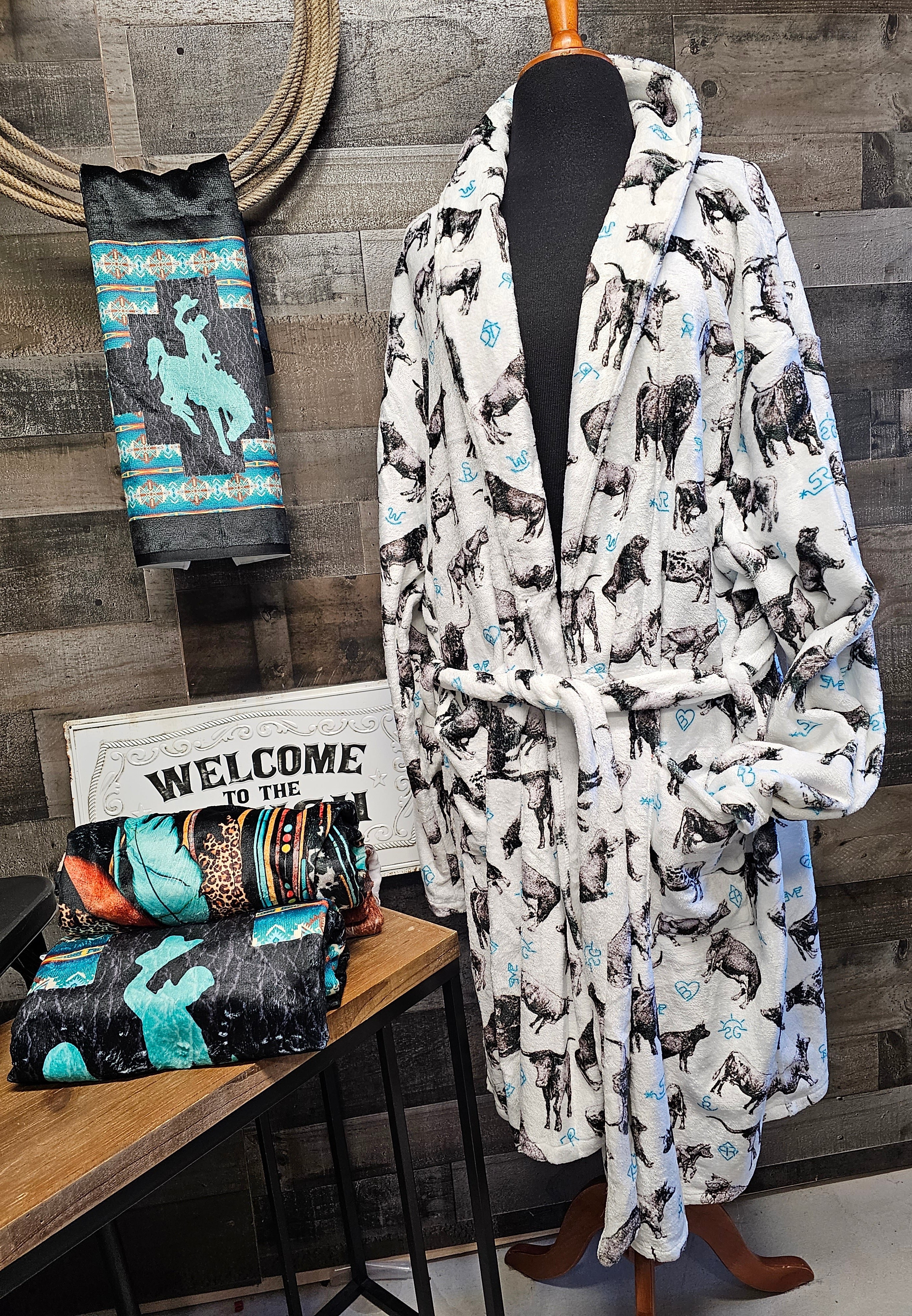 Baha Ranch Cattle and Brands Women's Western Bath Robe by Baha Ranch Western Wear