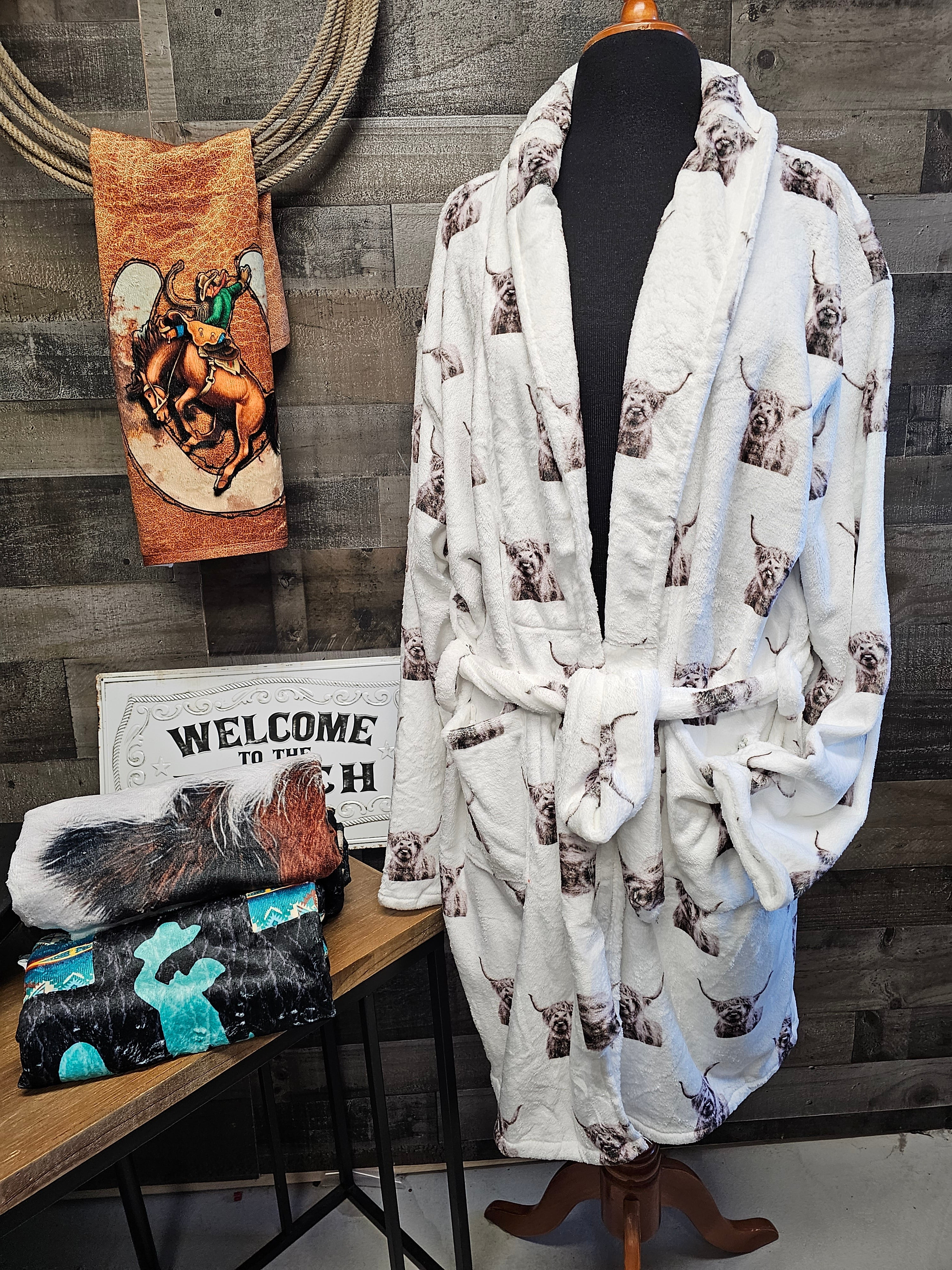 Baha Ranch Silly Highland Cow Women's Western Bath Robe by Baha Ranch Western Wear