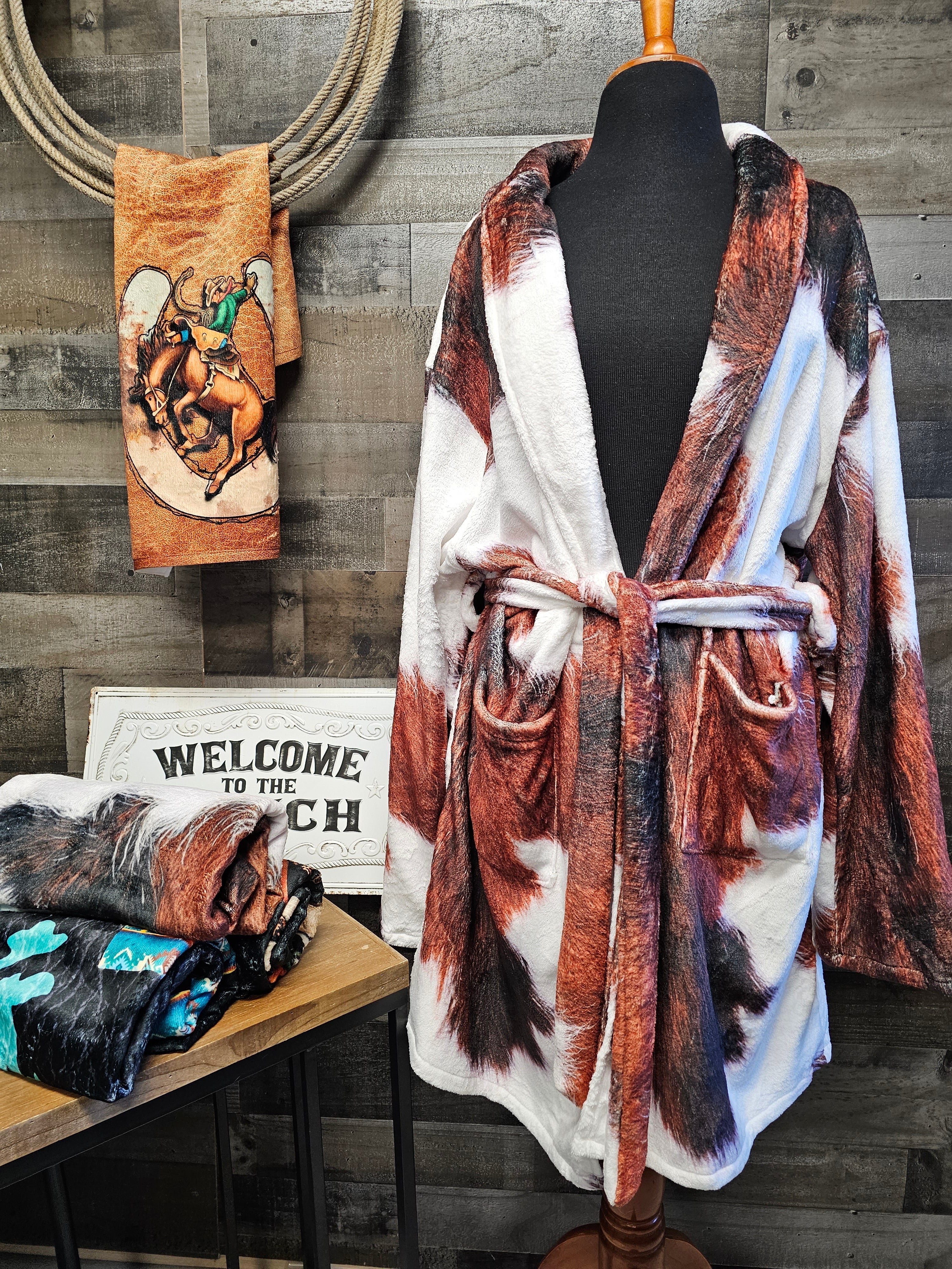 Baha Ranch Cowhide Print Women's Western Bath Robe by Baha Ranch Western Wear