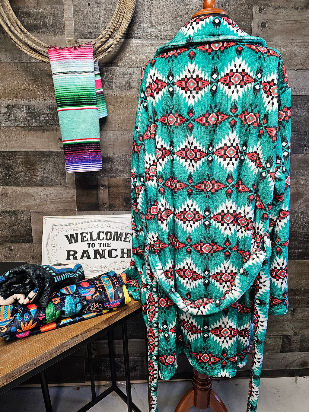 Baha Ranch Teal Aztec Women's Western Bath Robe by Baha Ranch Western Wear - product image 4