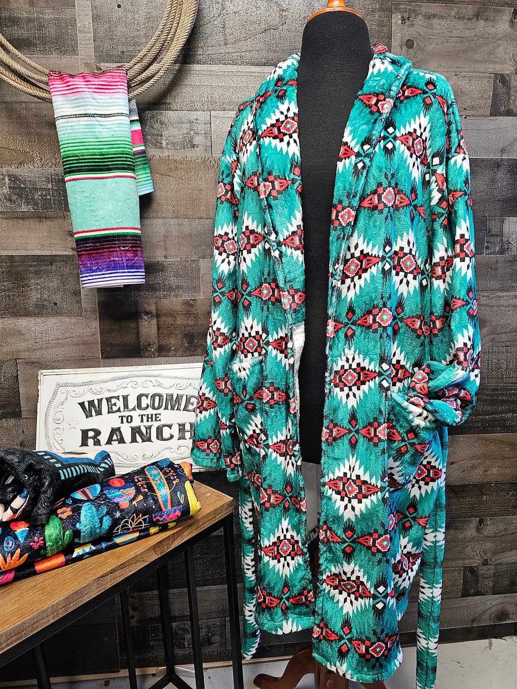 Baha Ranch Teal Aztec Women's Western Bath Robe by Baha Ranch Western Wear - product image 2