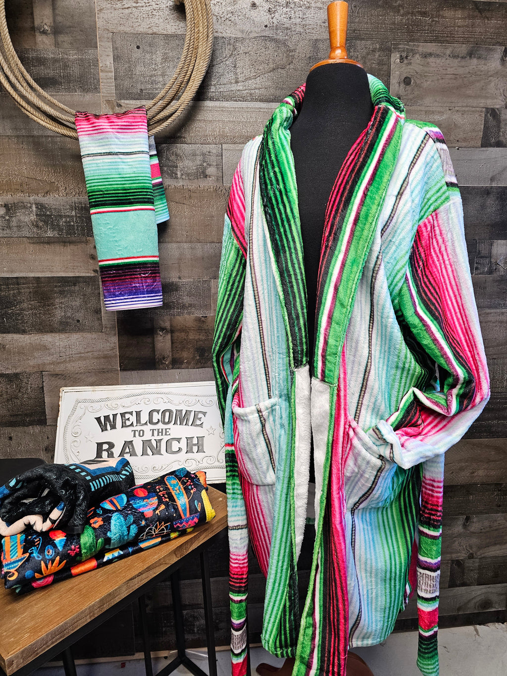 Baha Ranch Turquoise Serape Women's Western Bath Robe by Baha Ranch Western Wear - product image 2