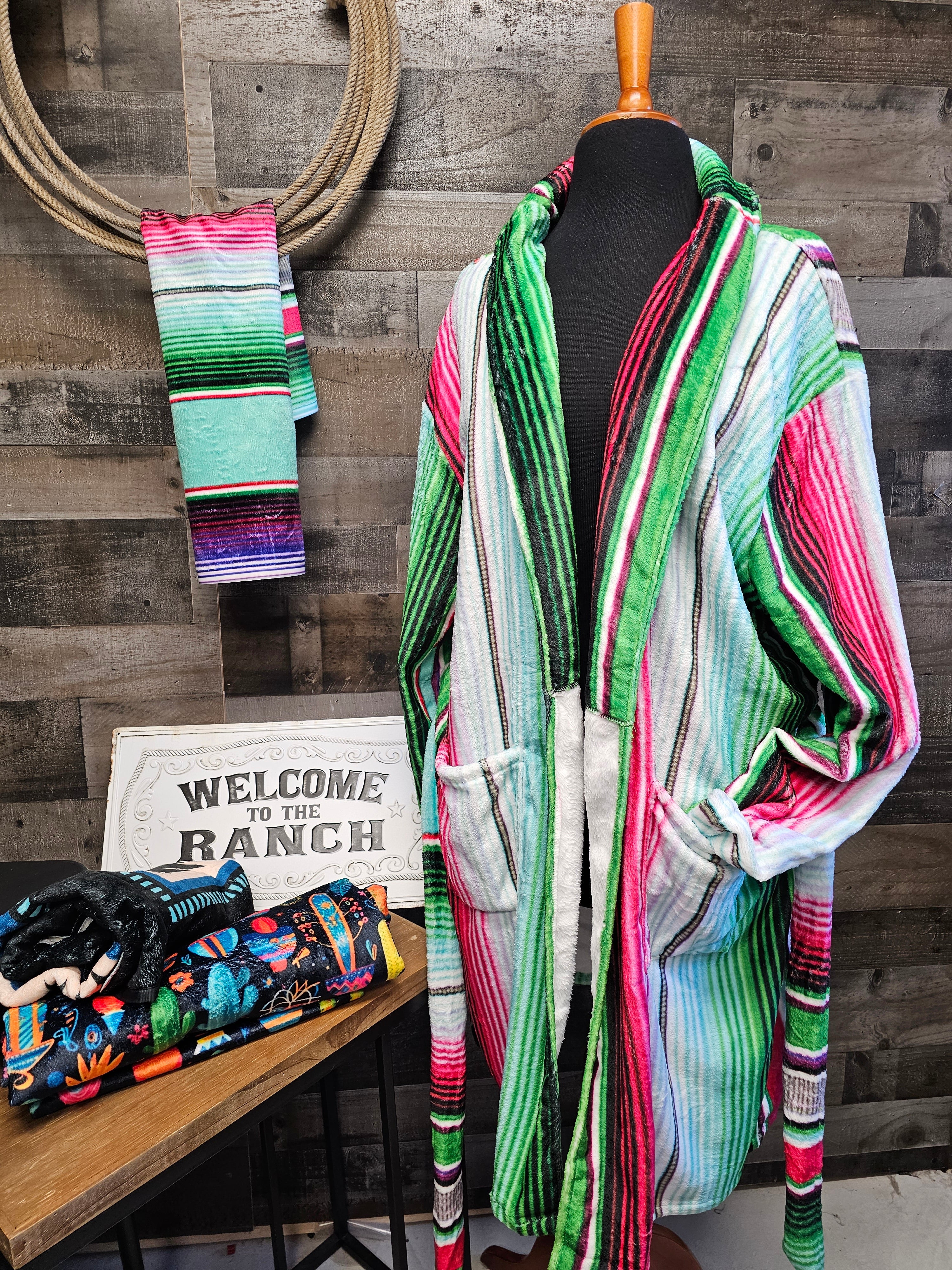 Baha Ranch Turquoise Serape Women's Western Bath Robe by Baha Ranch Western Wear - product image 2