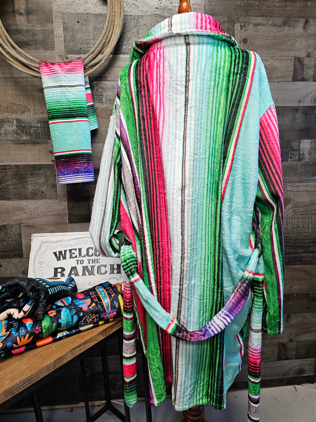 Sample Sale Turquoise Serape Women's Western Bath Robe size LARGE by Baha Ranch Western Wear - product image 3