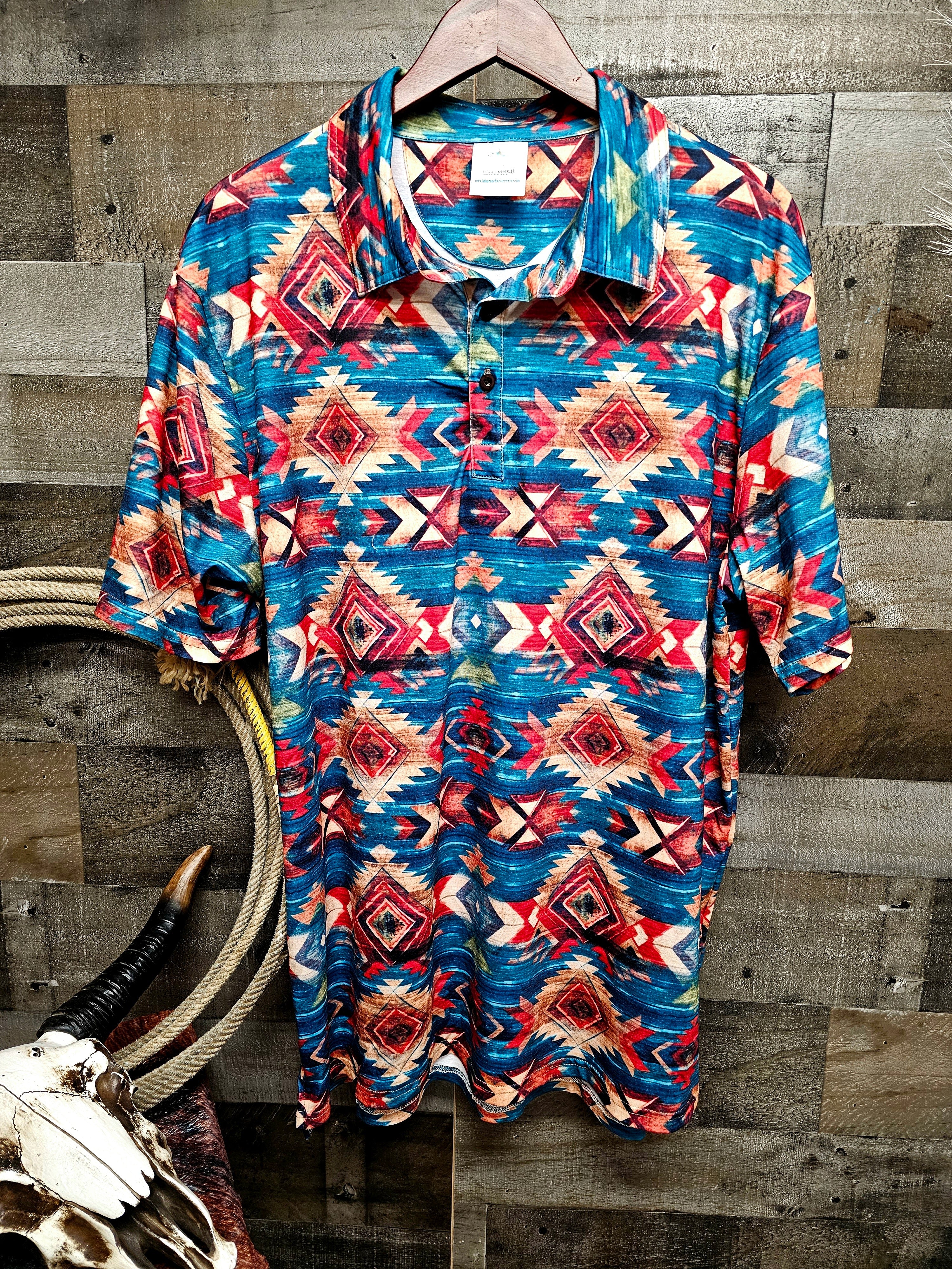 Baha Ranch Arizona Aztec Men's Western Polo Shirt by Baha Ranch Western Wear
