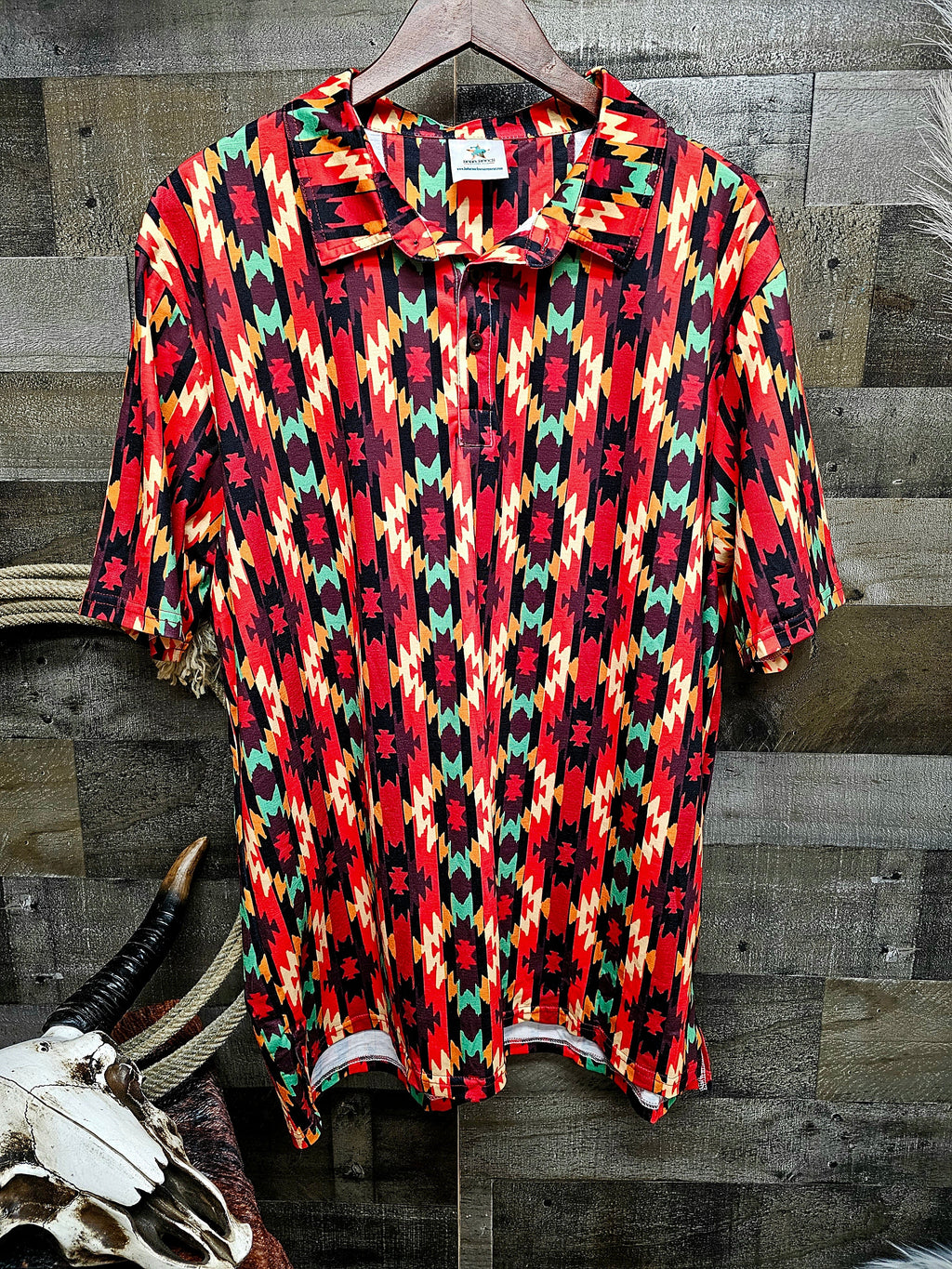 Baha Ranch Fire Aztec Men's Western Polo Shirt by Baha Ranch Western Wear