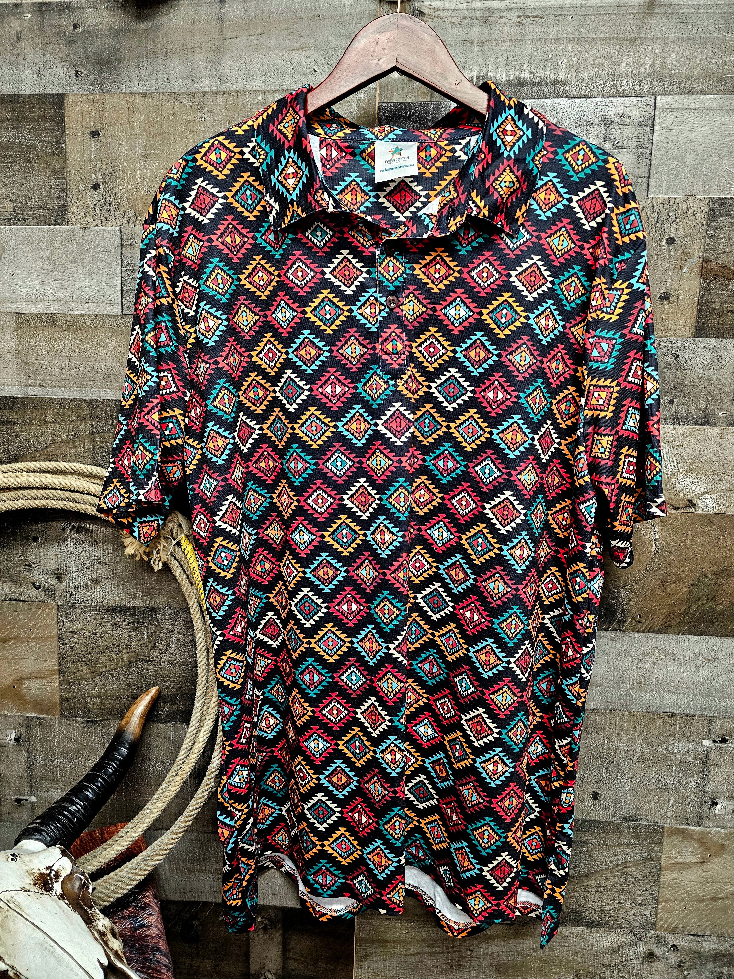 Baha Ranch Diamond Aztec Men's Western Polo Shirt by Baha Ranch Western Wear