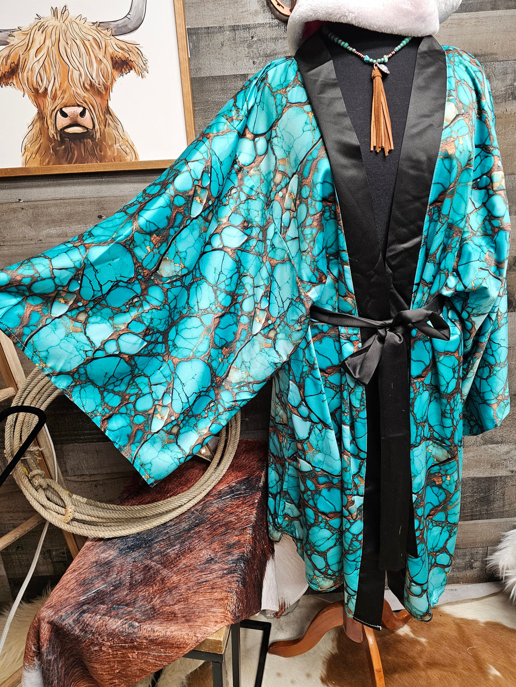 Baha Ranch All Turquoise Women's Lounge Kimono Robe by Baha Ranch Western Wear - product image 5