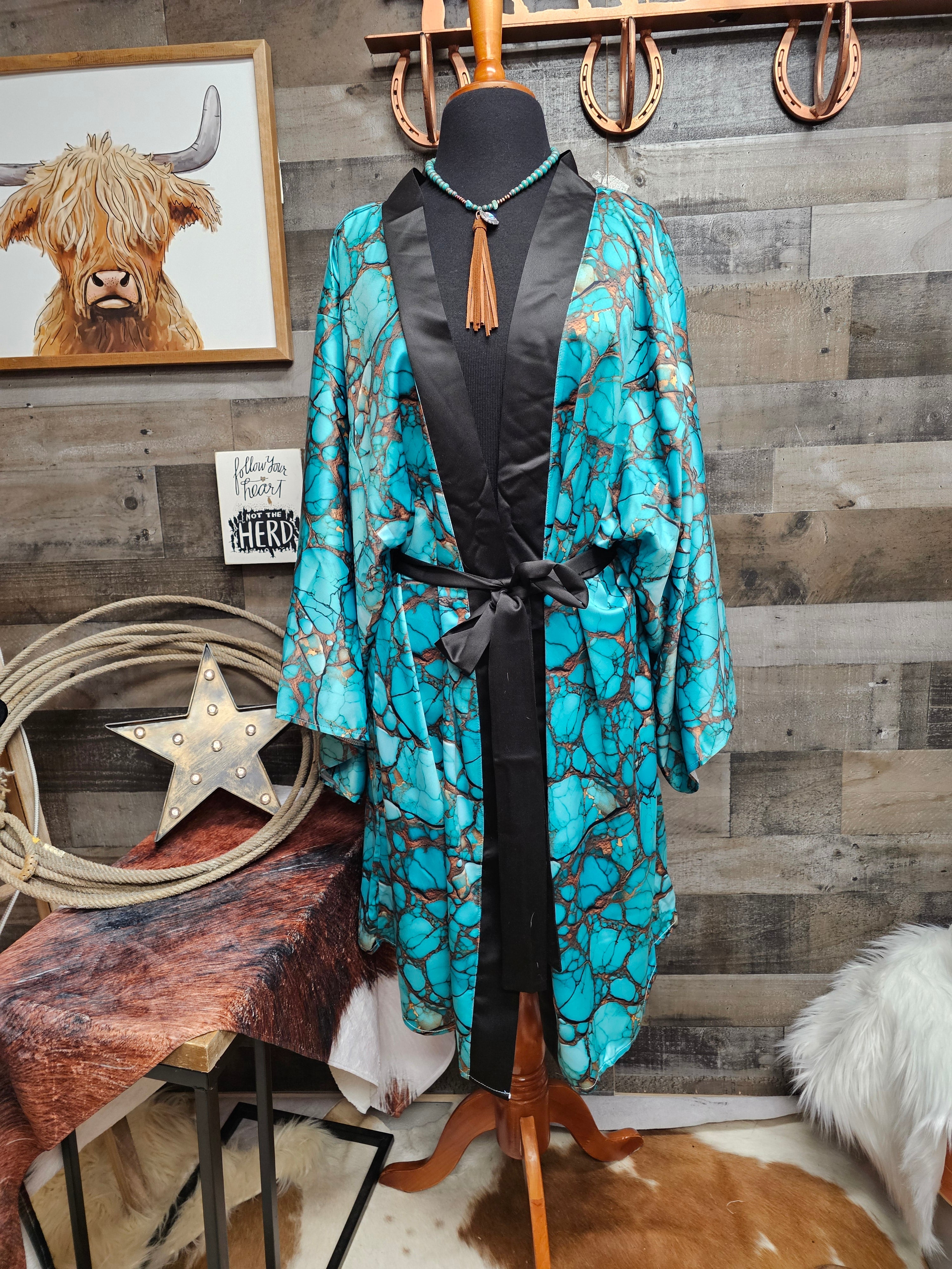 Baha Ranch All Turquoise Women's Lounge Kimono Robe by Baha Ranch Western Wear