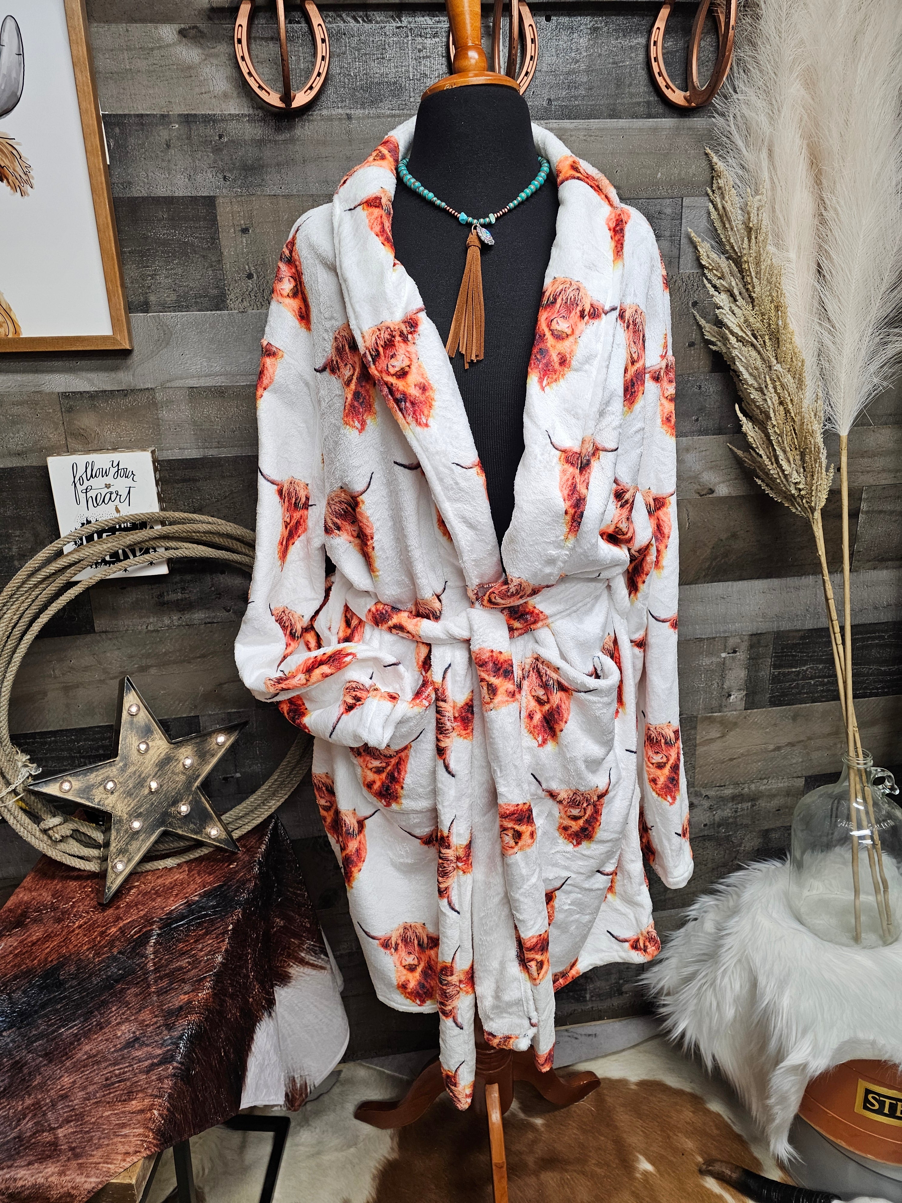 Baha Ranch Highland Cow Women's Western Bath Robe by Baha Ranch Western Wear