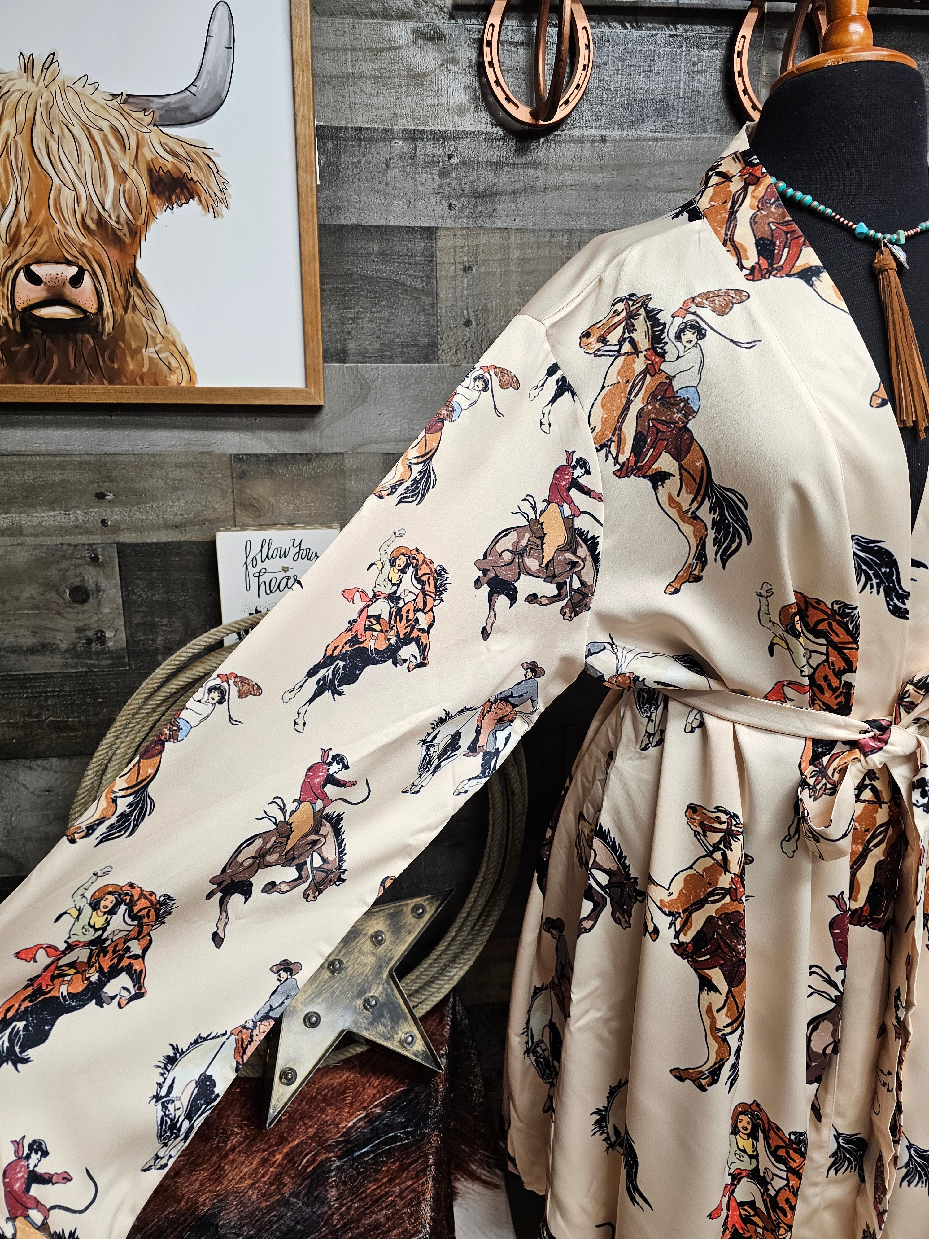 Baha Ranch Vintage Cowgirl Women's Long Sleeve Belted Satin Feel Dressing Lounge Robe by Baha Ranch Western Wear -...