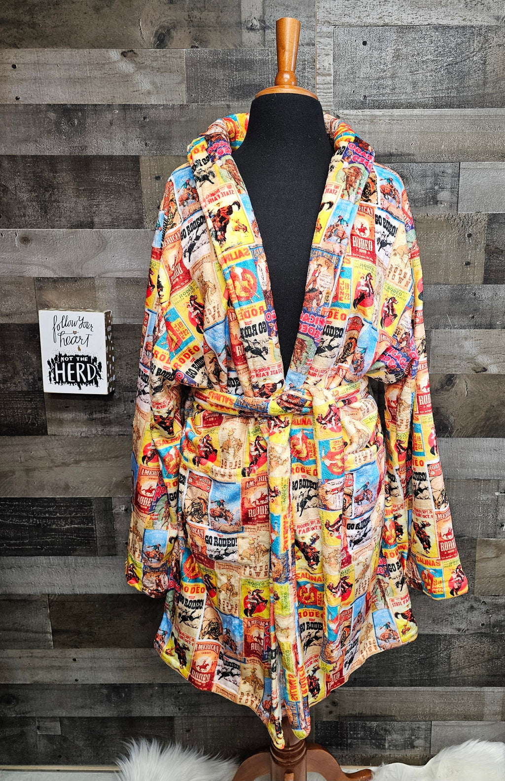 Baha Ranch Vintage Rodeo Poster Women's Western Bath Robe by Baha Ranch Western Wear