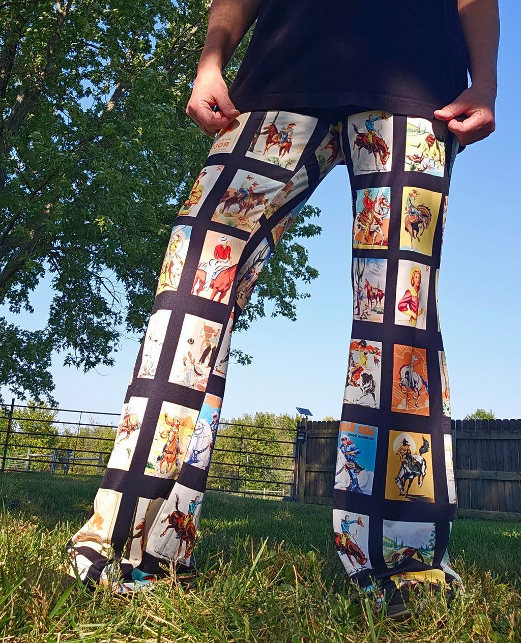 Baha Ranch Vintage Cowboy Collage Western Flare Pants by Baha Ranch Western Wear
