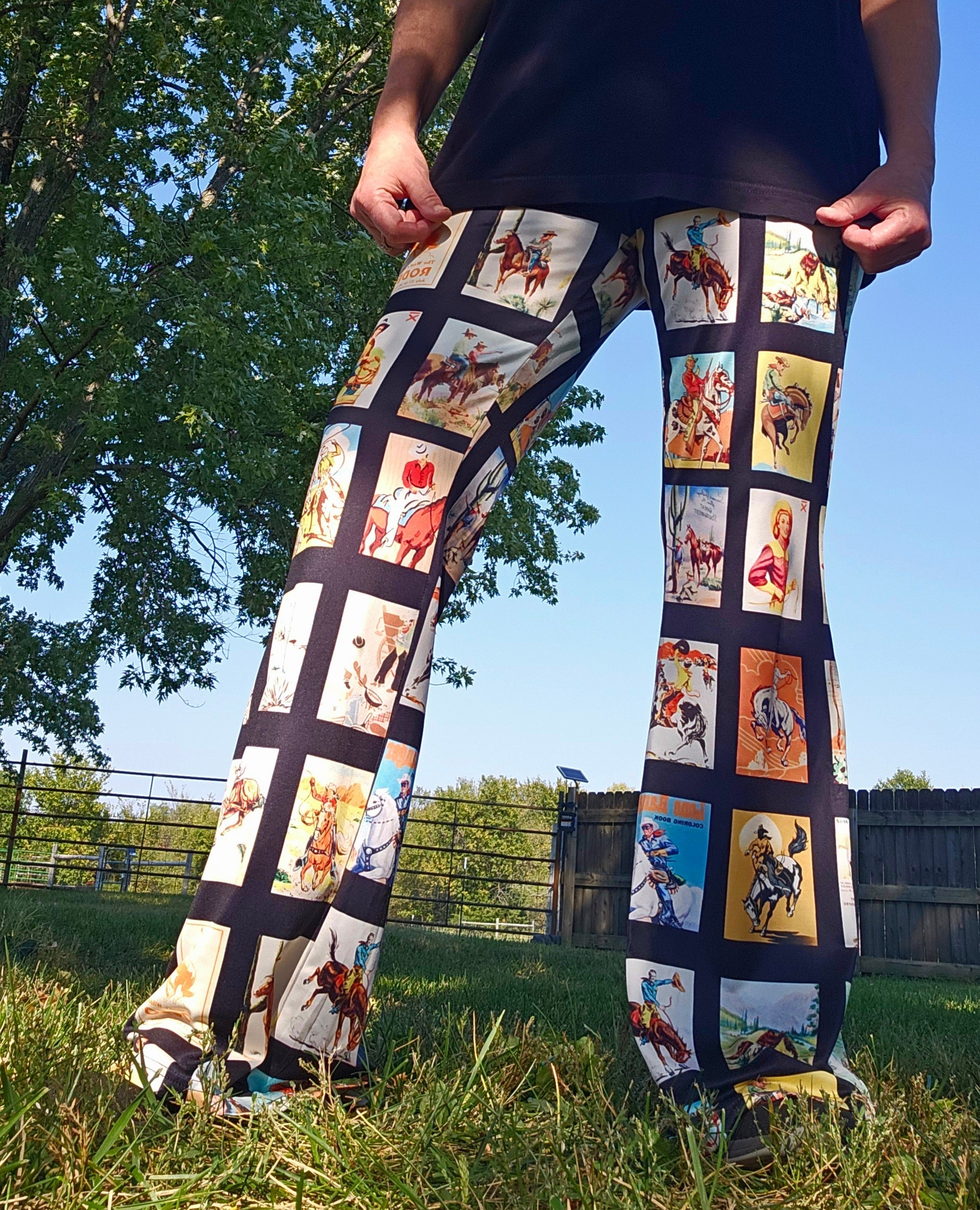 Baha Ranch Vintage Cowboy Collage Western Flare Pants by Baha Ranch Western Wear
