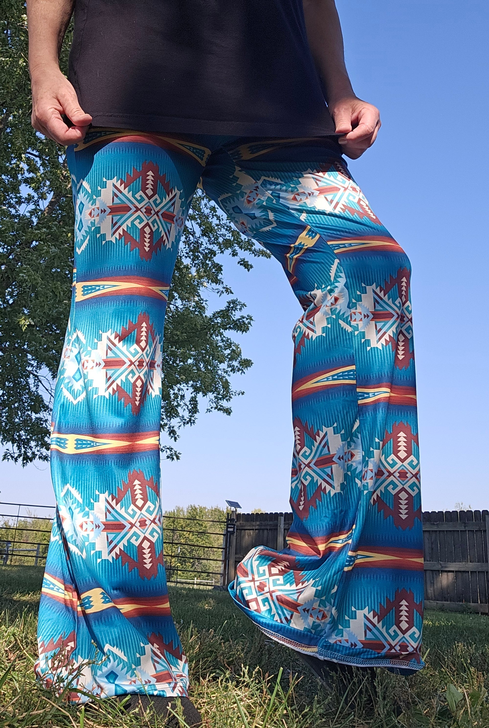 Baha Ranch Teal Aztec Flare Pants by Baha Ranch Western Wear - product image 4