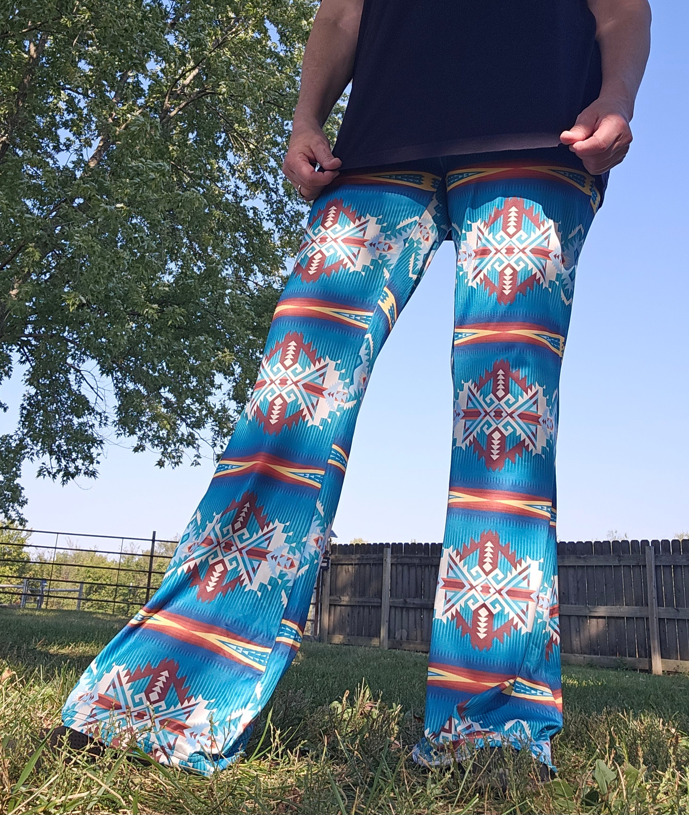 Baha Ranch Teal Aztec Flare Pants by Baha Ranch Western Wear - product image 7