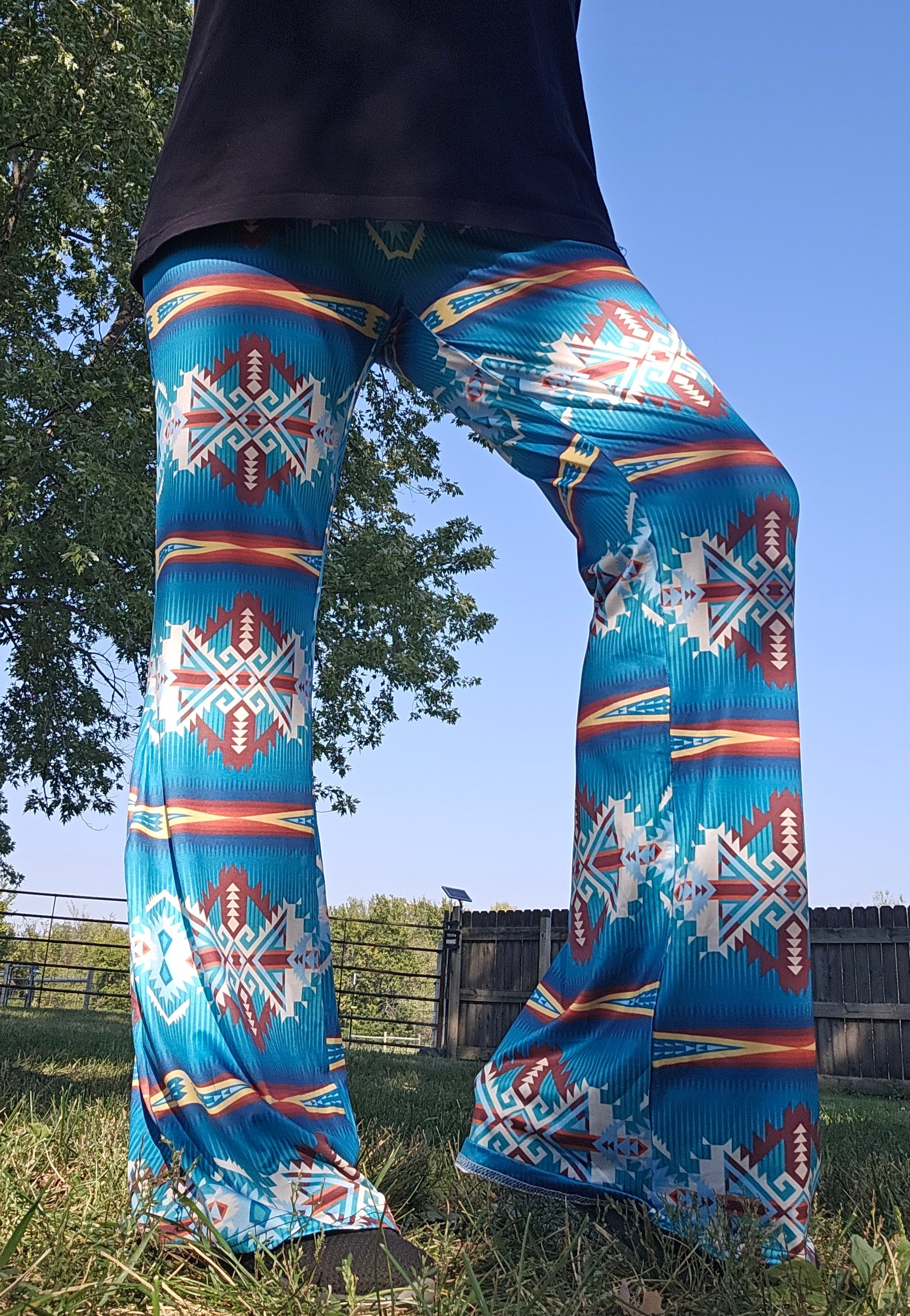 Baha Ranch Teal Aztec Flare Pants by Baha Ranch Western Wear