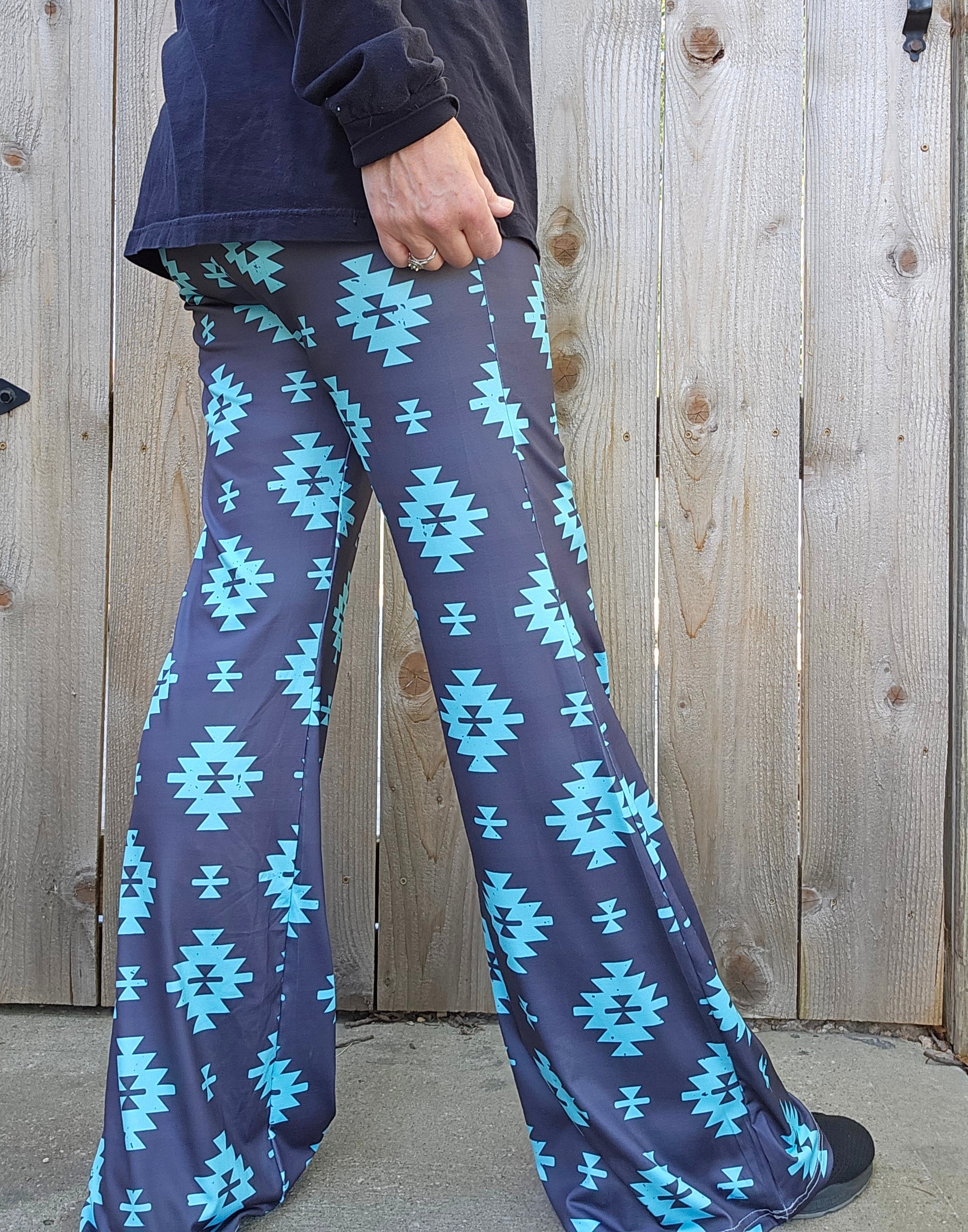Baha Ranch Charcoal Turquoise Aztec Flare Pants by Baha Ranch Western Wear - product image 2