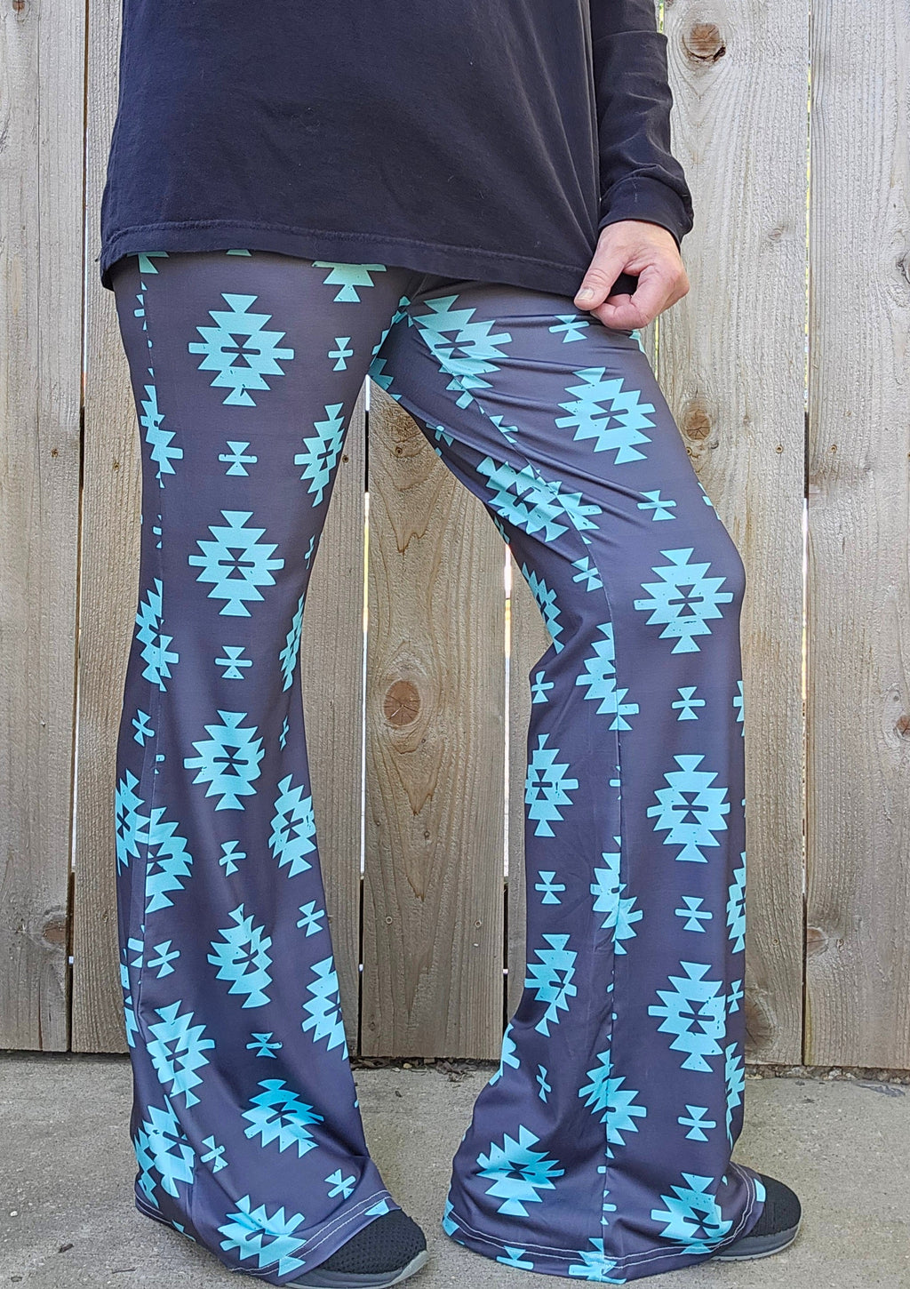Baha Ranch Charcoal Turquoise Aztec Flare Pants by Baha Ranch Western Wear