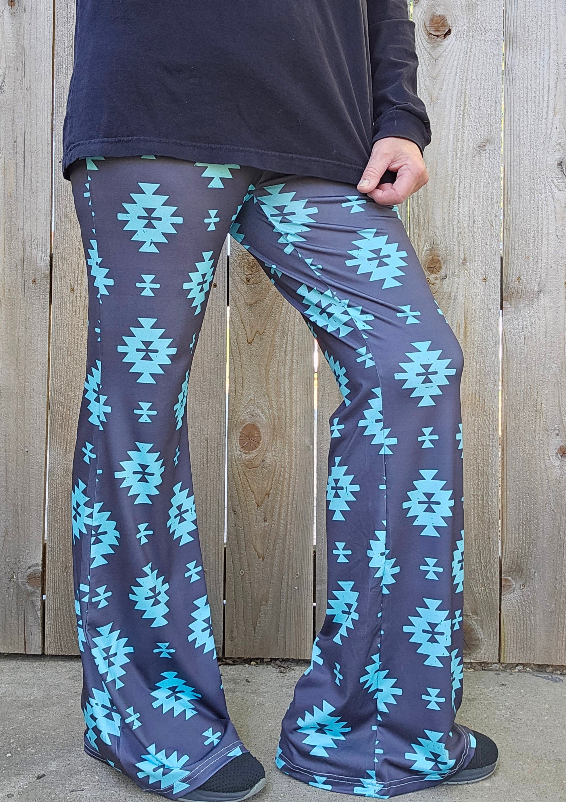 Baha Ranch Charcoal Turquoise Aztec Flare Pants by Baha Ranch Western Wear