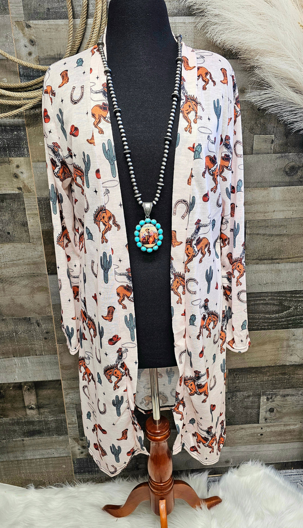 Baha Ranch Rodeo Cowboy Print Lightweight Cardigan by Baha Ranch Western Wear