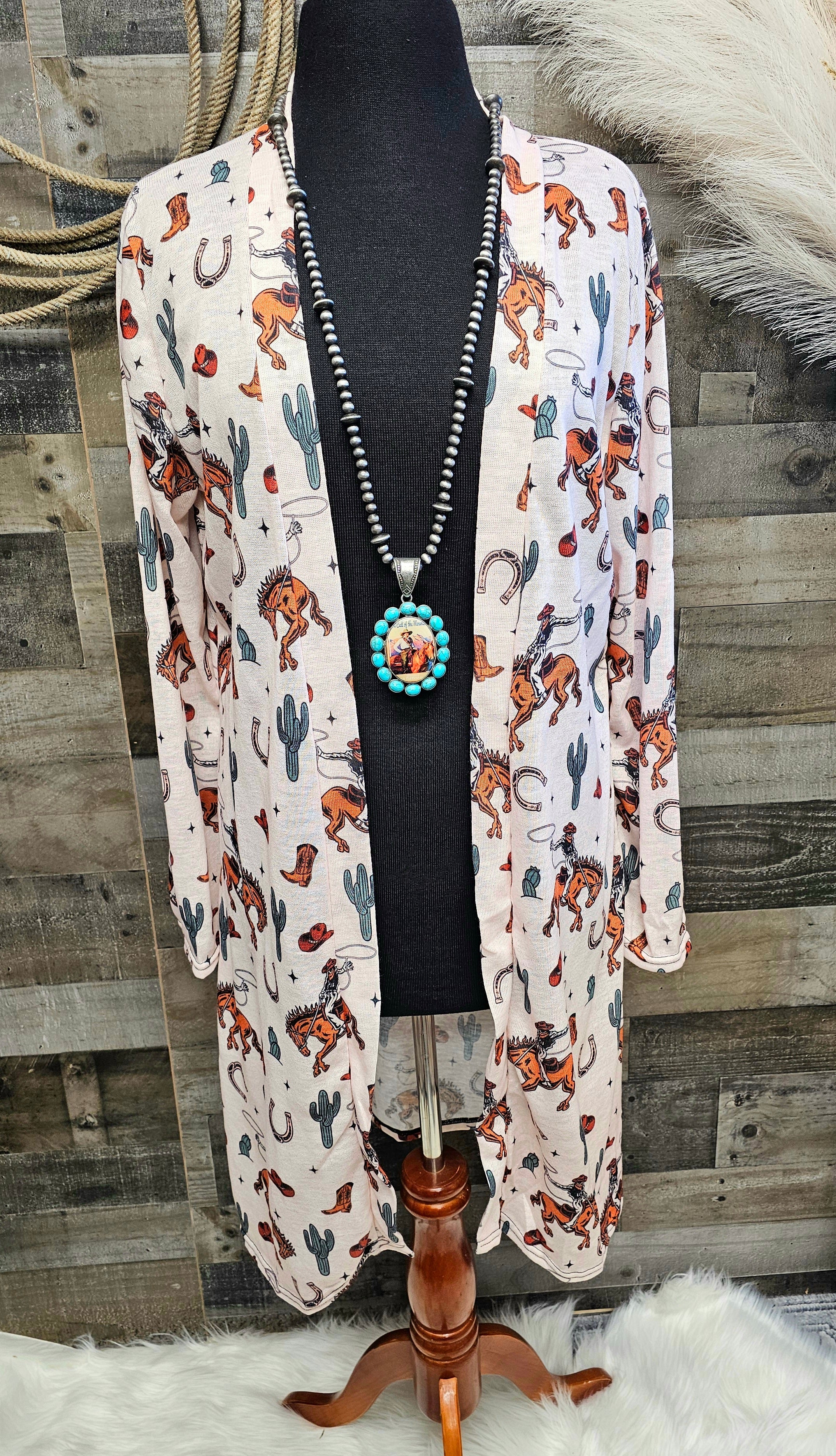 Baha Ranch Rodeo Cowboy Print Lightweight Cardigan by Baha Ranch Western Wear