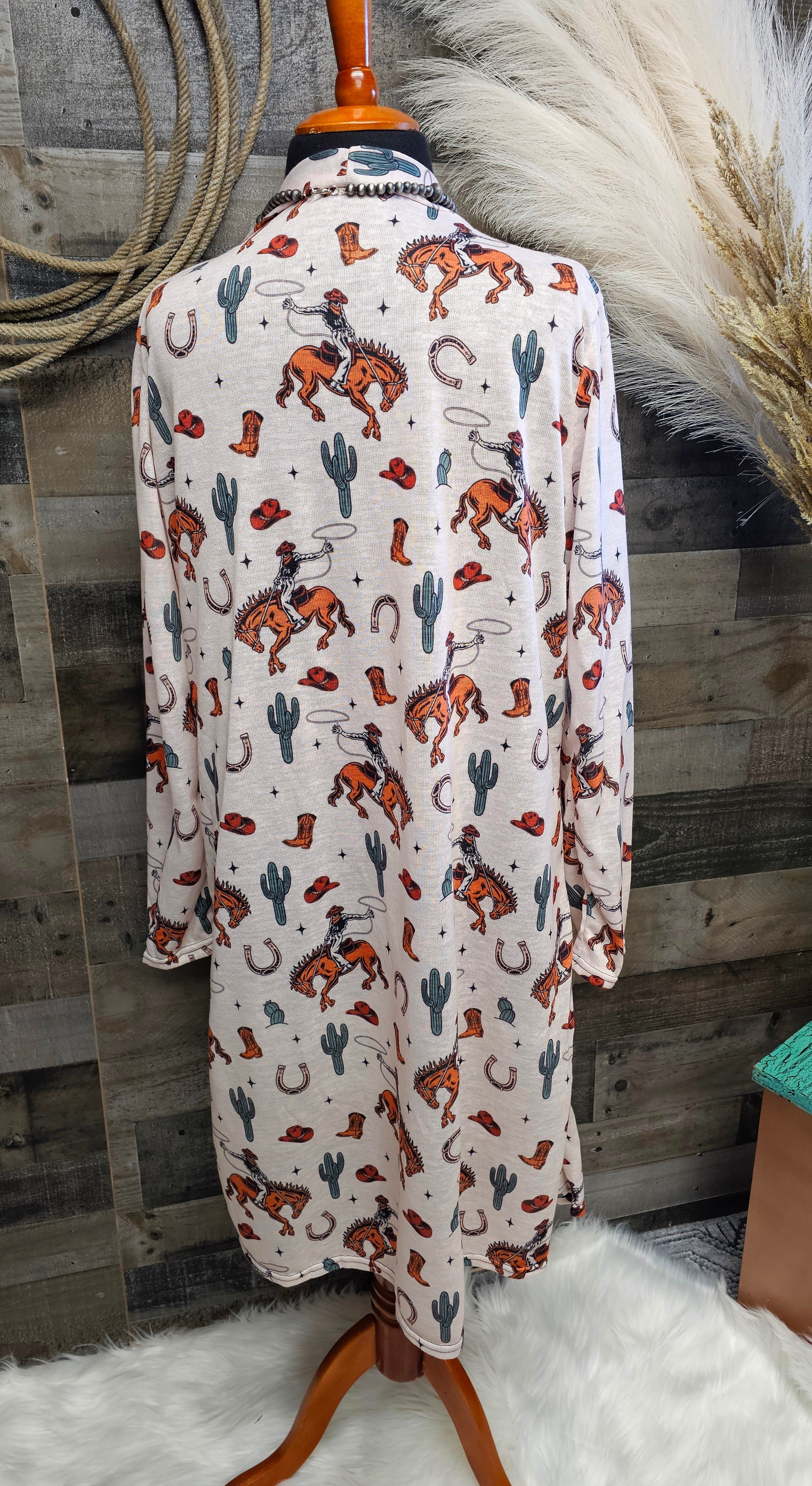 Baha Ranch Rodeo Cowboy Print Lightweight Cardigan by Baha Ranch Western Wear - product image 4