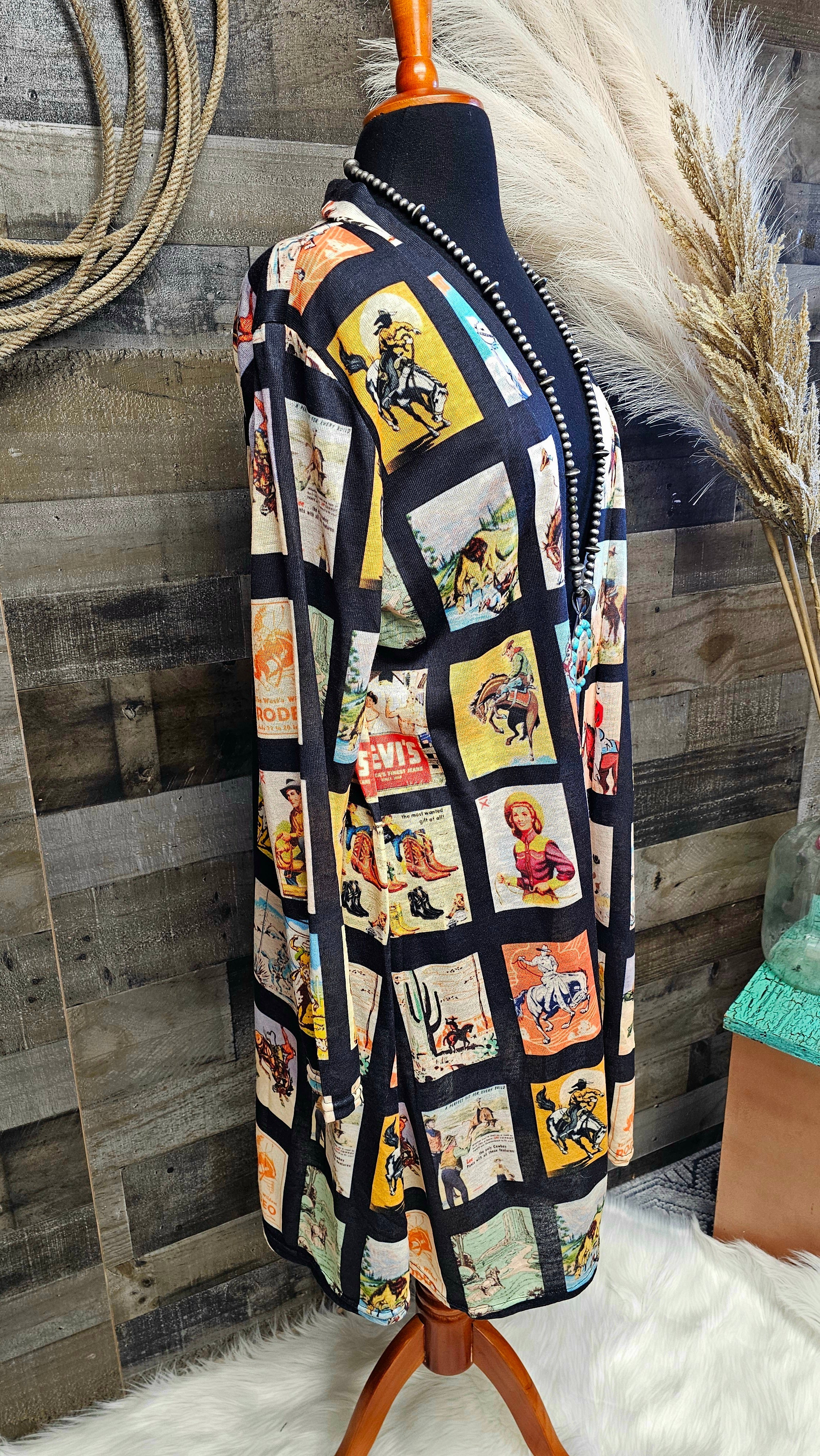 Baha Ranch Vintage Cowboy Collage Western Lightweight Cardigan by Baha Ranch Western Wear - product image 3