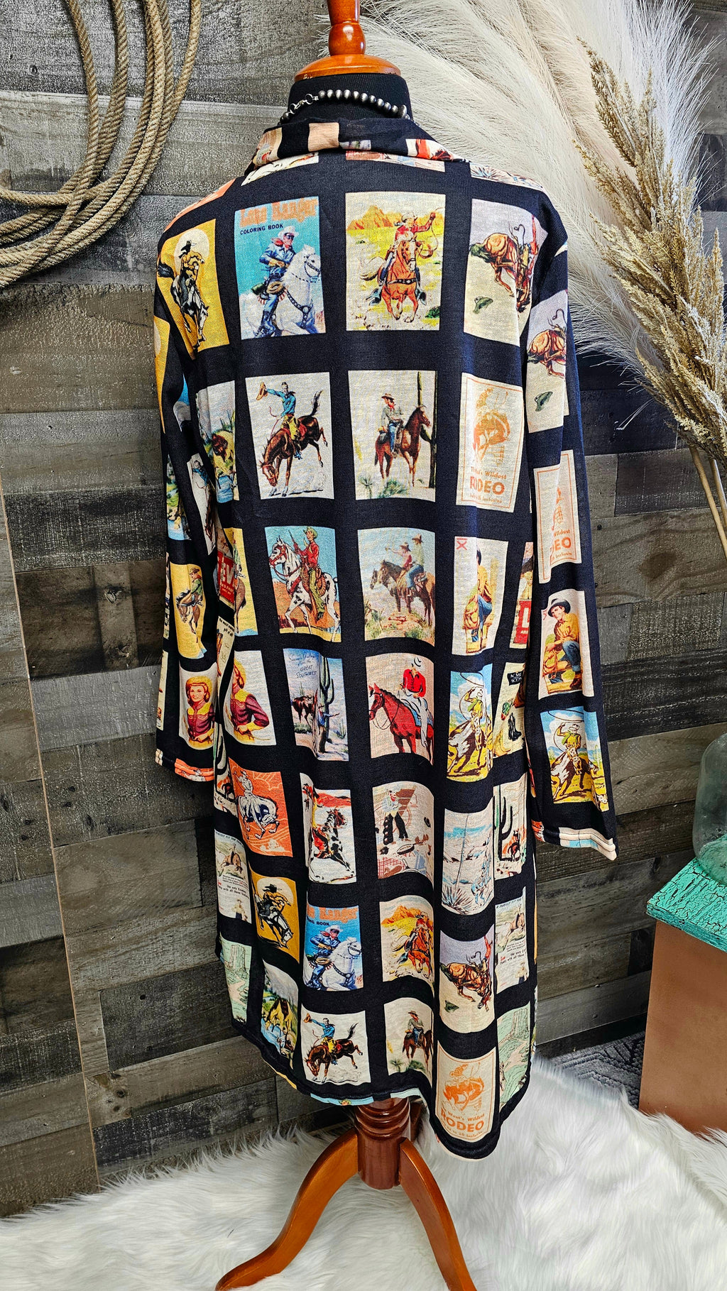 Baha Ranch Vintage Cowboy Collage Western Lightweight Cardigan by Baha Ranch Western Wear - product image 2