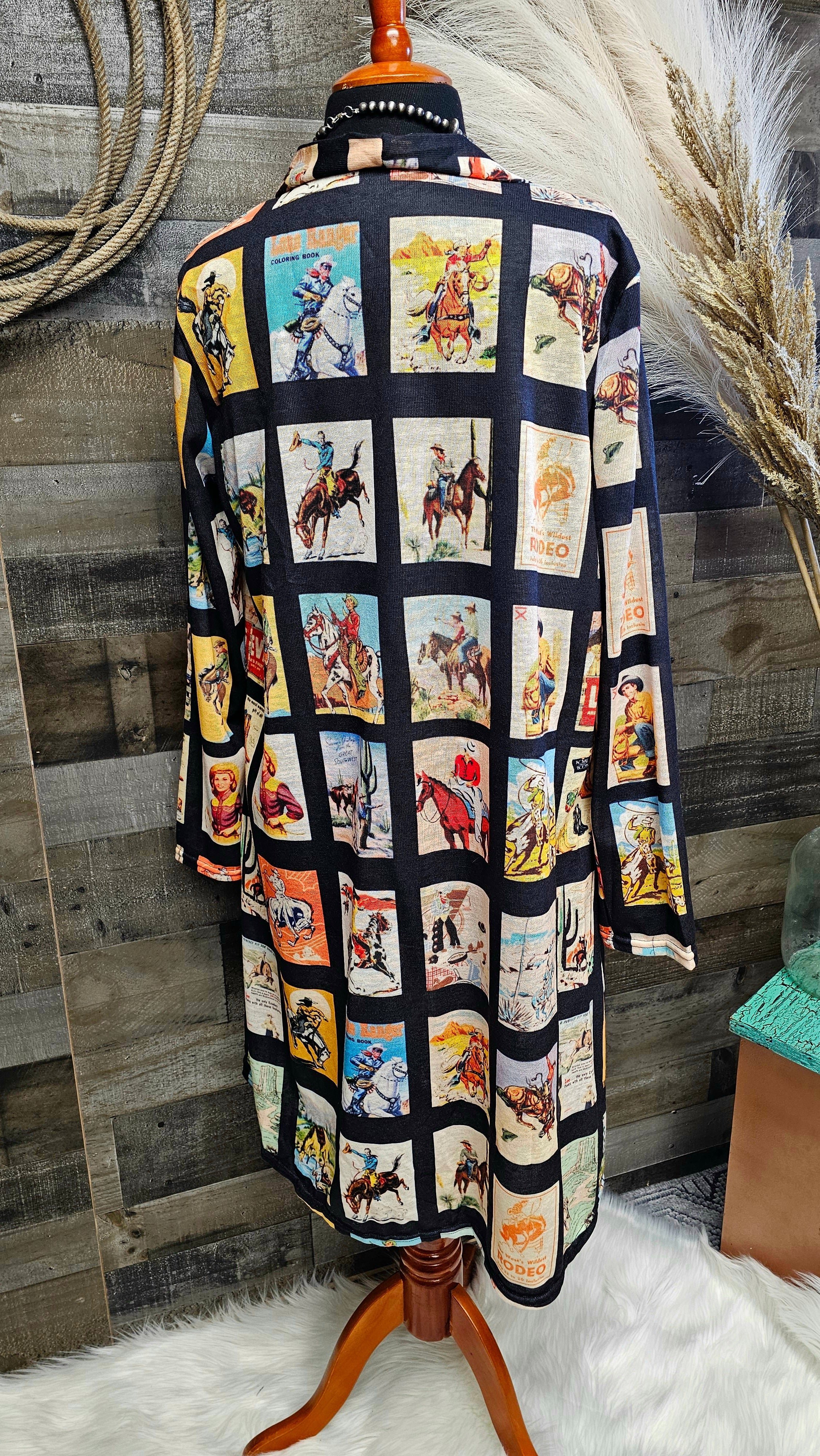 Baha Ranch Vintage Cowboy Collage Western Lightweight Cardigan by Baha Ranch Western Wear - product image 2