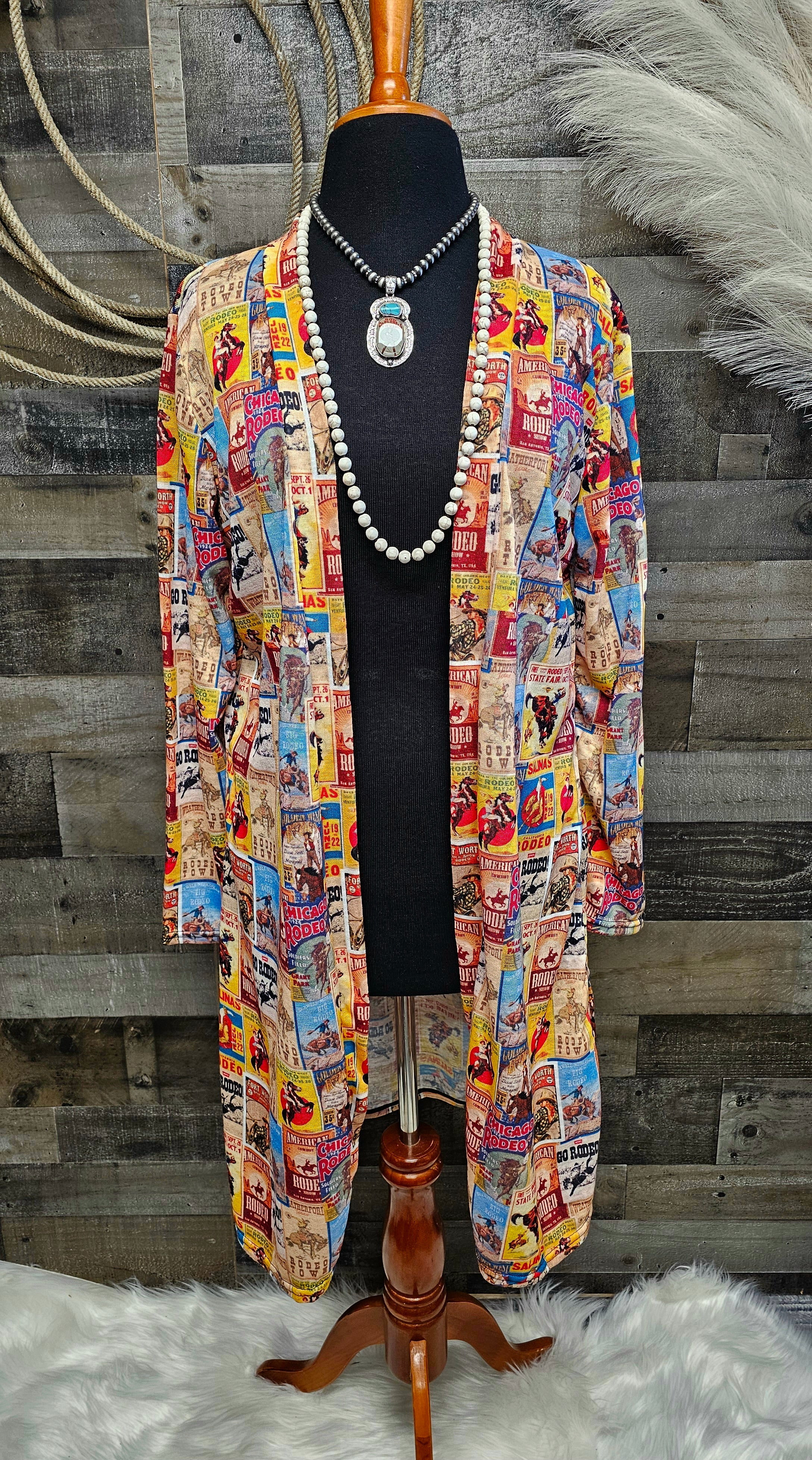 Baha Ranch Vintage Rodeo Poster Lightweight Cardigan by Baha Ranch Western Wear