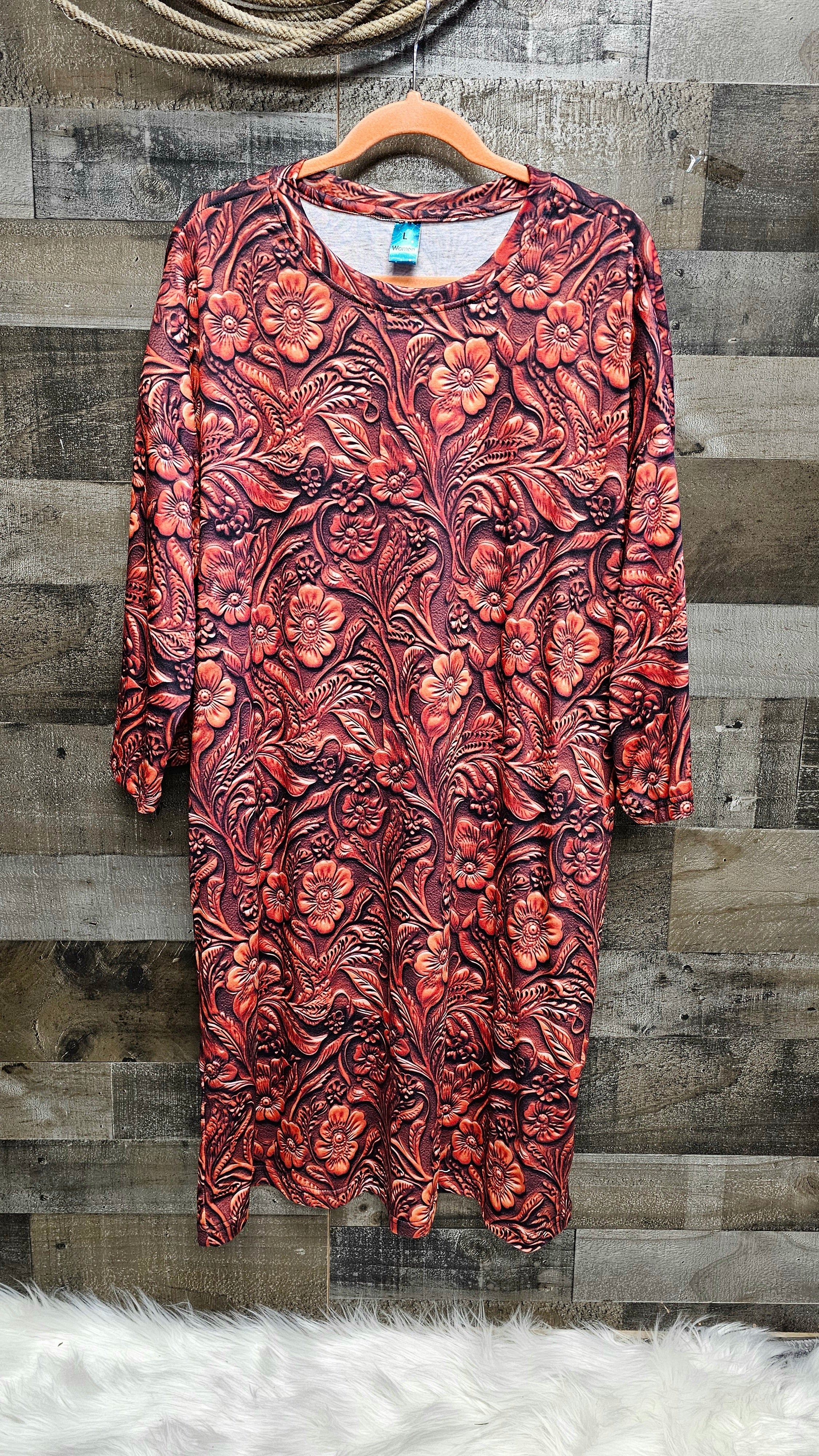 Baha Ranch Tooled Leather Print Oversized Sleep Shirt by Baha Ranch Western Wear