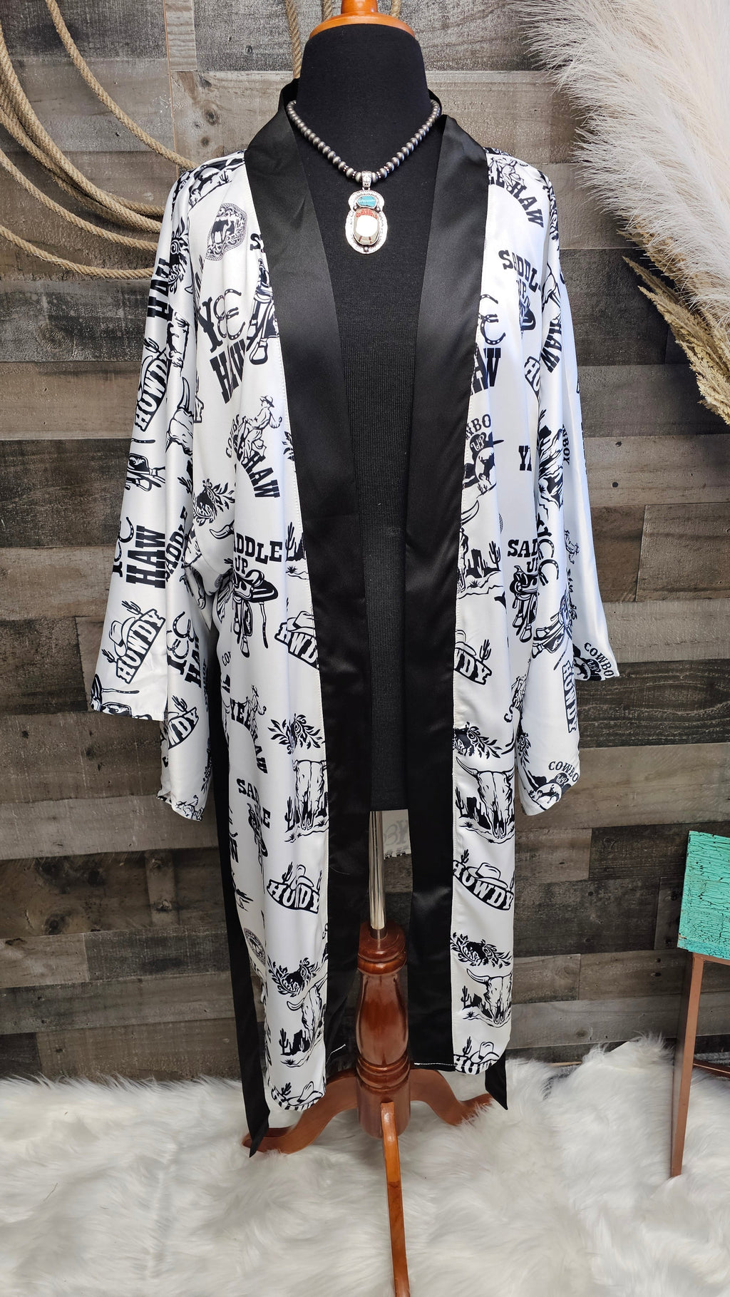Baha Ranch Cowboy Print Western Satin Kimono Robe by Baha Ranch Western Wear - product image 3