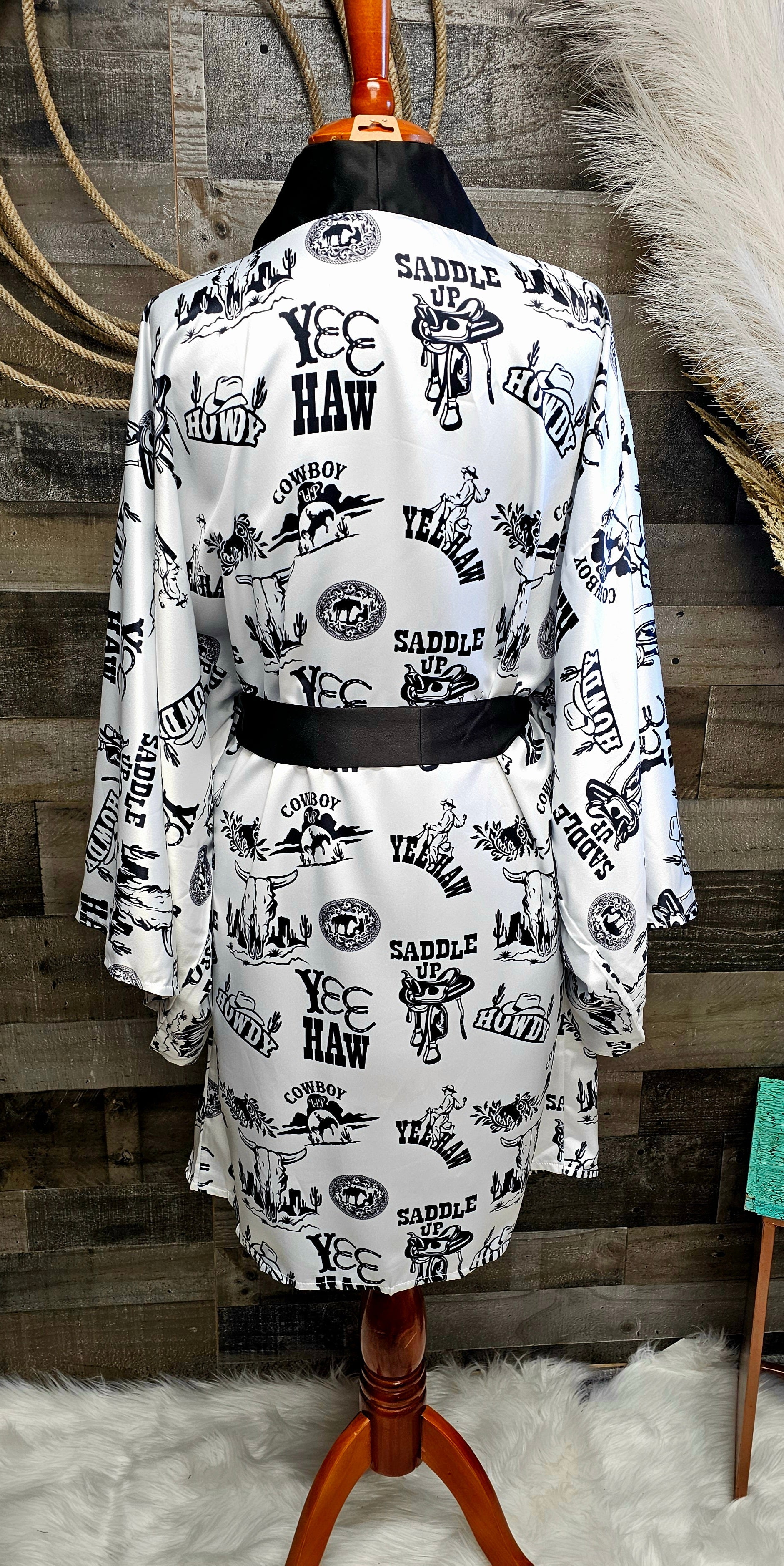 Baha Ranch Cowboy Print Western Satin Kimono Robe by Baha Ranch Western Wear - product image 2