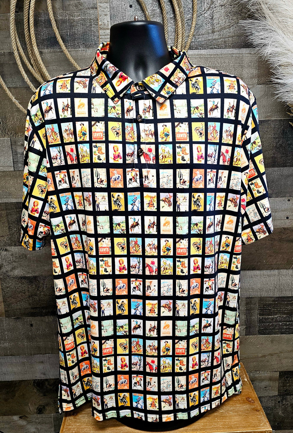 Baha Ranch Cowboy Collage Men's Western Polo Style Shirt by Baha Ranch Western Wear