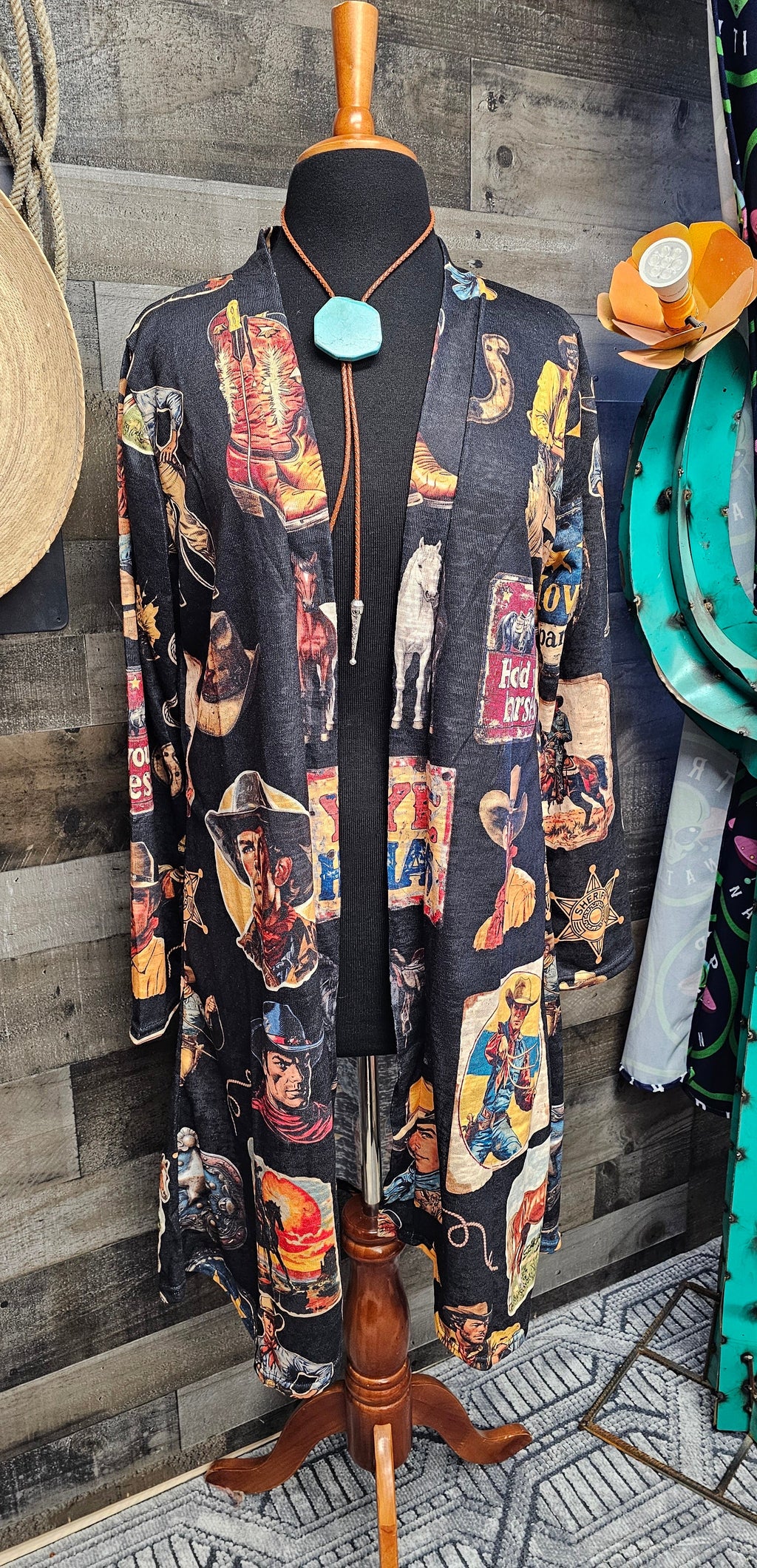 Baha Ranch Vintage Cowboy Collage Western Lightweight Cardigan by Baha Ranch Western Wear
