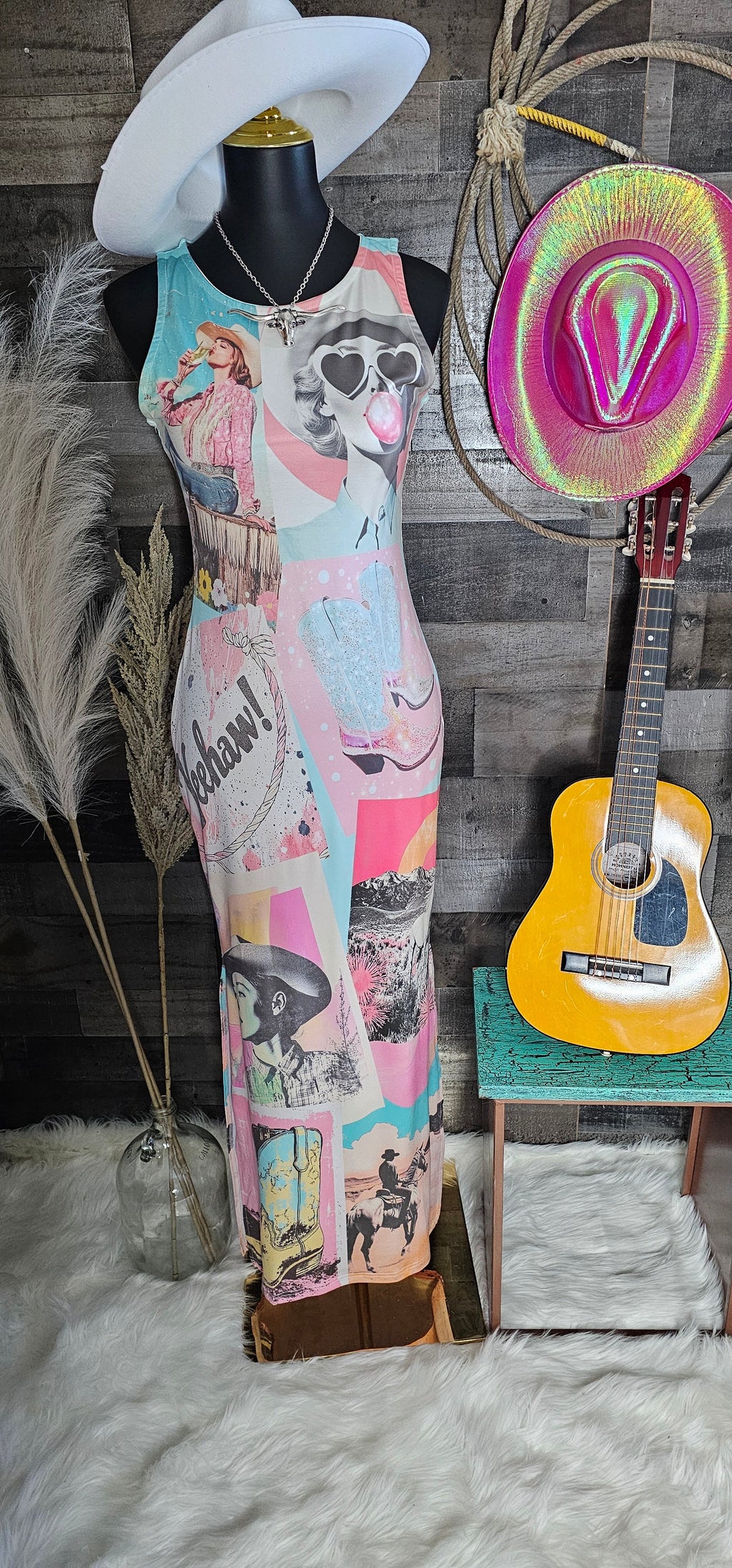 Baha Ranch Retro Pop Western Bodycon Side Slit Maxi Dress by Baha Ranch Western Wear - product image 2