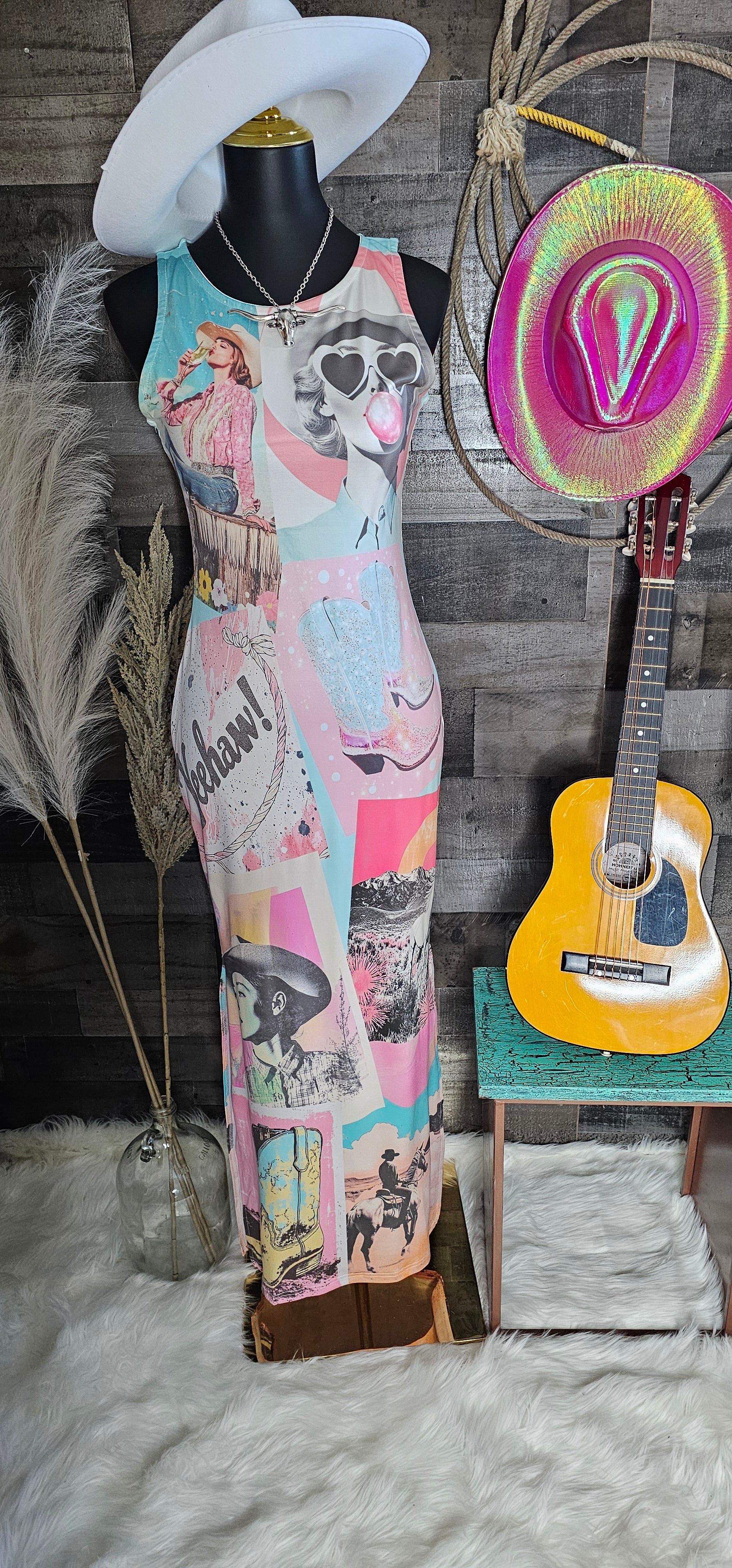 Baha Ranch Retro Pop Western Bodycon Side Slit Maxi Dress by Baha Ranch Western Wear - product image 2