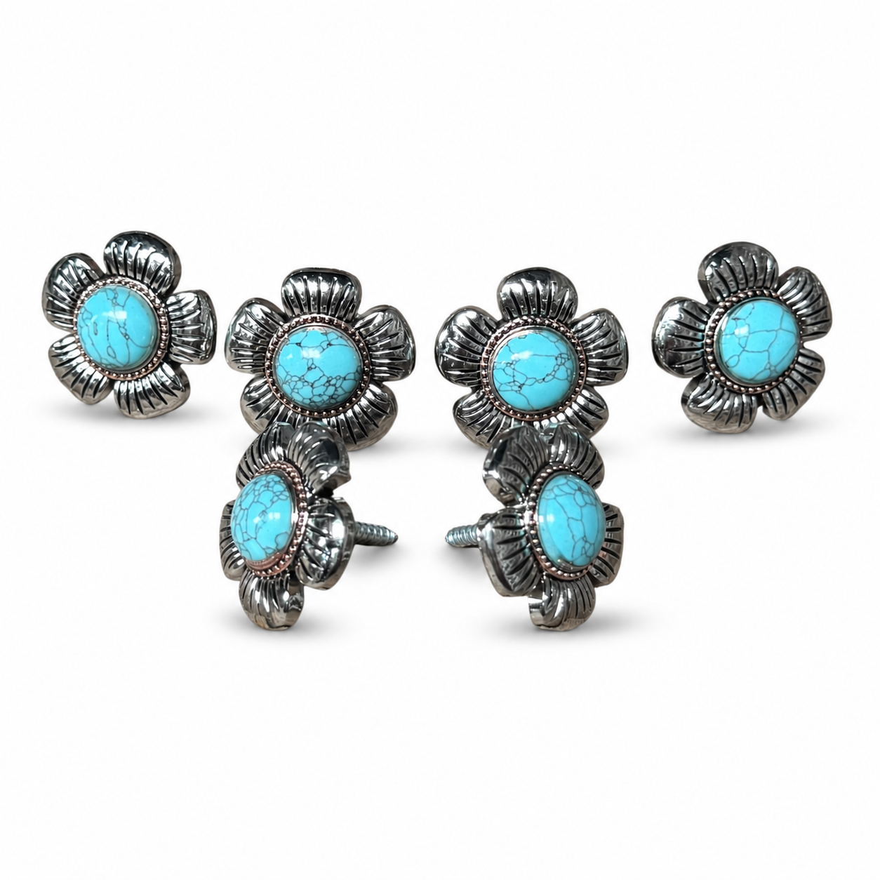 Antique Silver and Copper Turquoise Flower Concho W267 — view 7