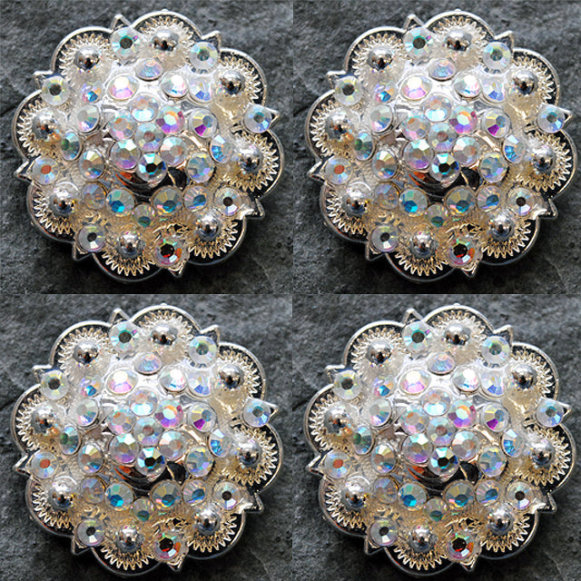 Western Screw Back Concho Ab Crystals Round Saddle Bling Cowgirl