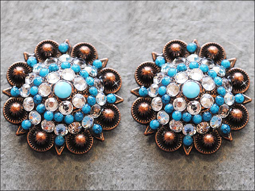HILASON Western Screw Back Turquoise Rhinestone Crystal Clear Bling Berry Concho
