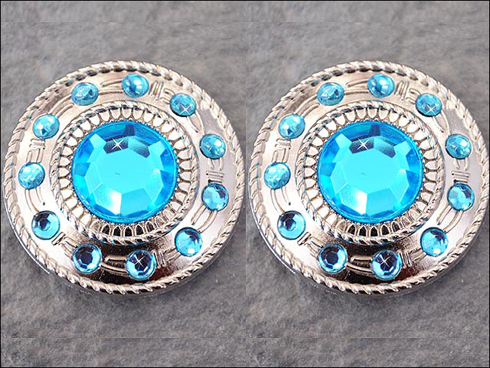 HILASON Western Screw Back Turquoise Rhinestone Crystal Concho w/ Rope Edge
