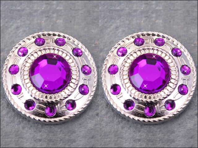 Screw Back Concho Nickle Purple Wheel Shape W/Rope Edge Saddle Belt