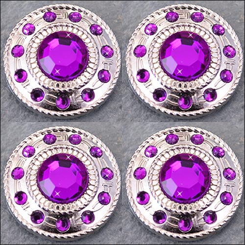 Screw Back Concho Nickle Purple Wheel Shape W/Rope Edge Saddle Belt
