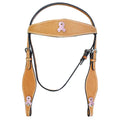 HILASON Western Horse Headstall Breast Collar Set Genuine American Leather Basket Weave Tan