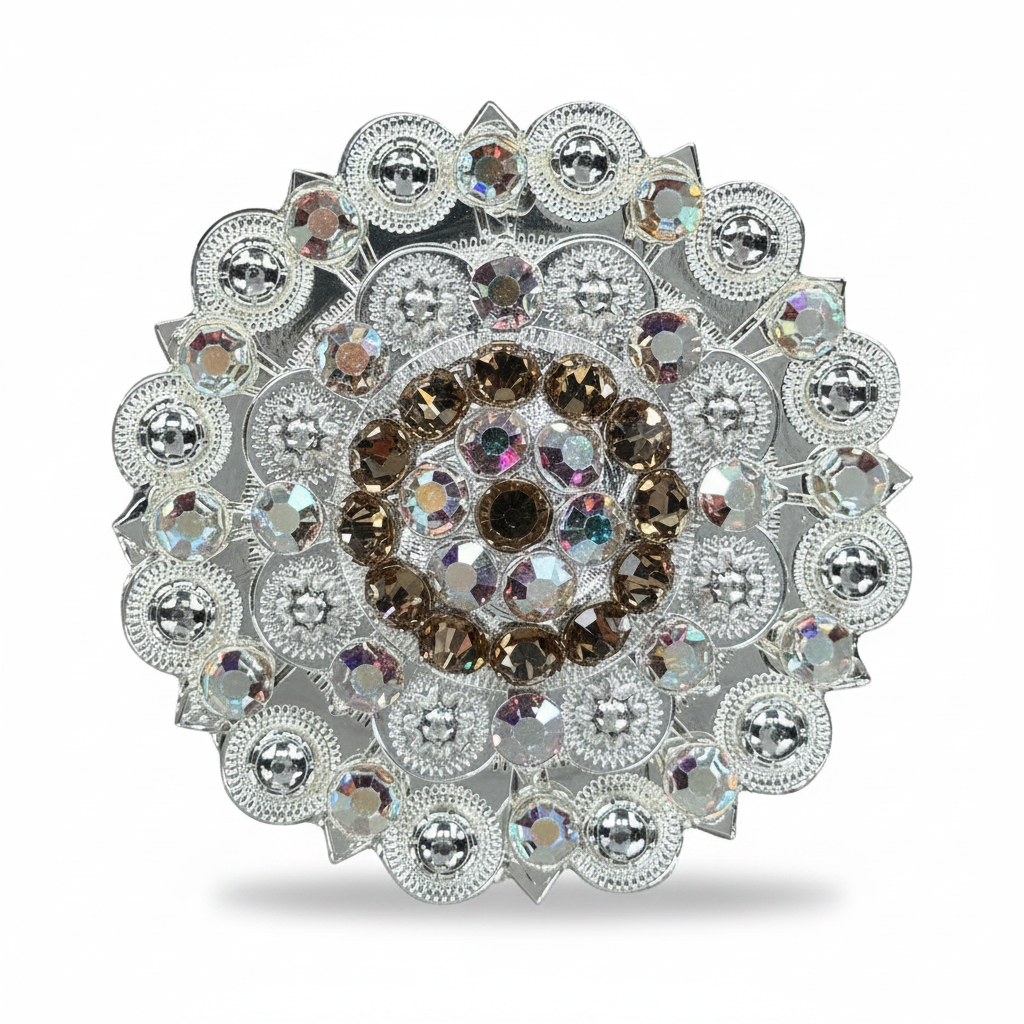 Bright Silver Champagne - AB Crystal Conchos | Sizes 1"- 3" | Buckles | Saddle Set | Leather Rosettes | Slide — view 5
