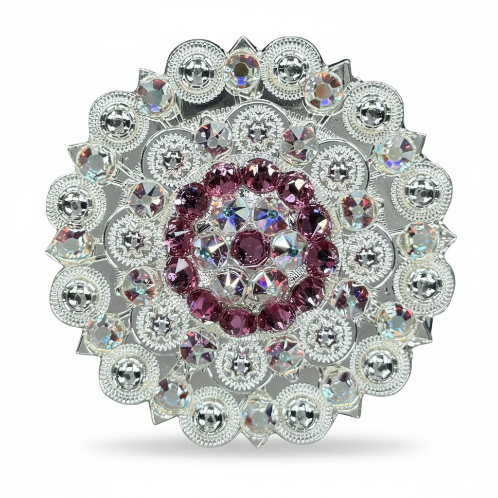 Bright Silver Pink - AB Crystal Conchos | Sizes 1"- 3" | Buckles | Saddle Set | Leather Rosettes | Slide — view 5