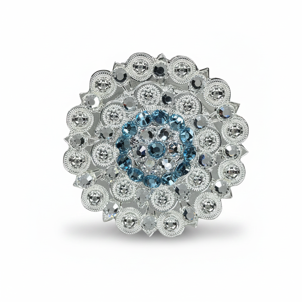 Bright Silver Aqua - Clear Crystal Conchos | Sizes 1"- 3" | Buckles | Saddle Set | Leather Rosettes | Slide — view 5