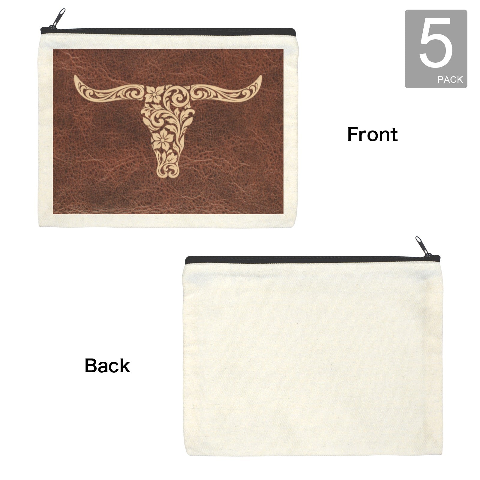 Baha Ranch Tooled Longhorn Set of 5 bags Cosmetic Bag Made in America by Baha Ranch Western Wear - product image 4