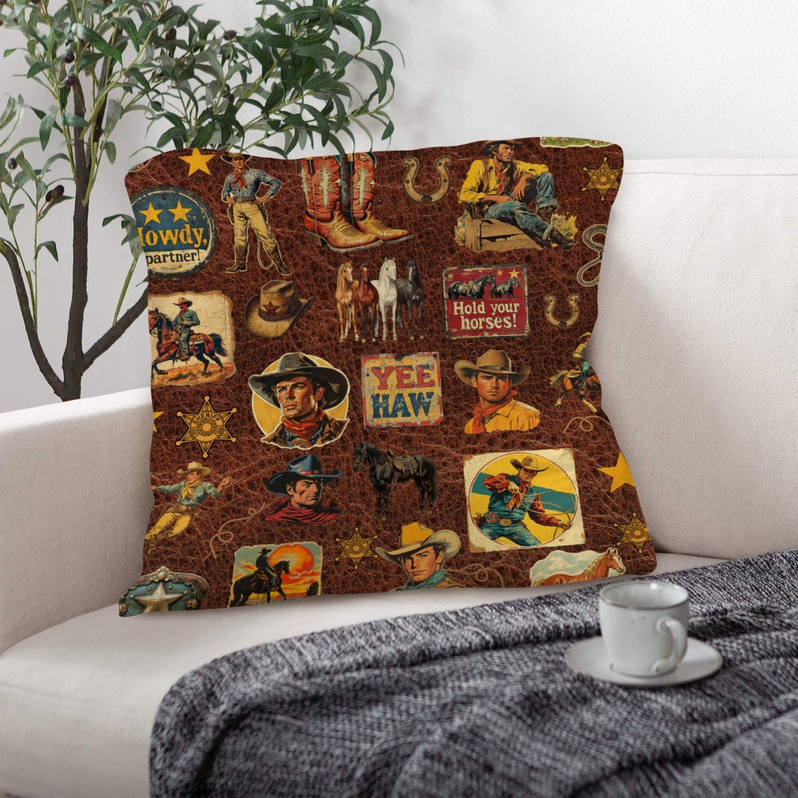 Baha Ranch Vintage Cowboy Collage Western Throw Pillow Case Made in America by Baha Ranch Western Wear - product image 3